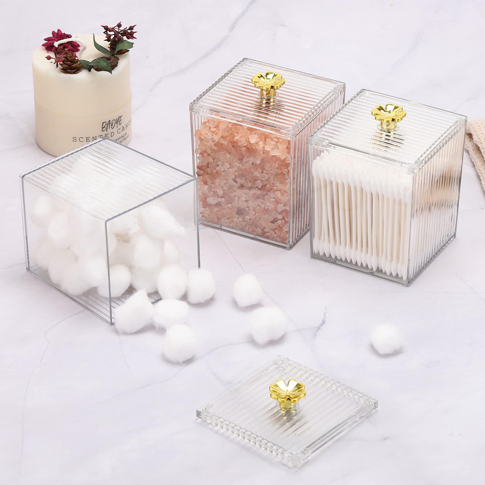 Qtip Halter Aus Glas – 2er Set, Rosa, Mit Deckel, Für Badezimmer, Make-up-Pads, Süßigkeiten, Ca. 270 Ml