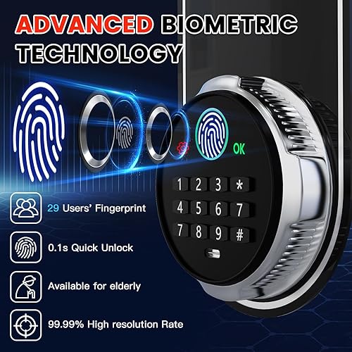 Miniatura 3 de Caja de seguridad biométrica de 1.3 pies cúbicos, caja fuerte a prueba de fuego para documentos del hogar con bloqueo de huellas dactilares, teclas