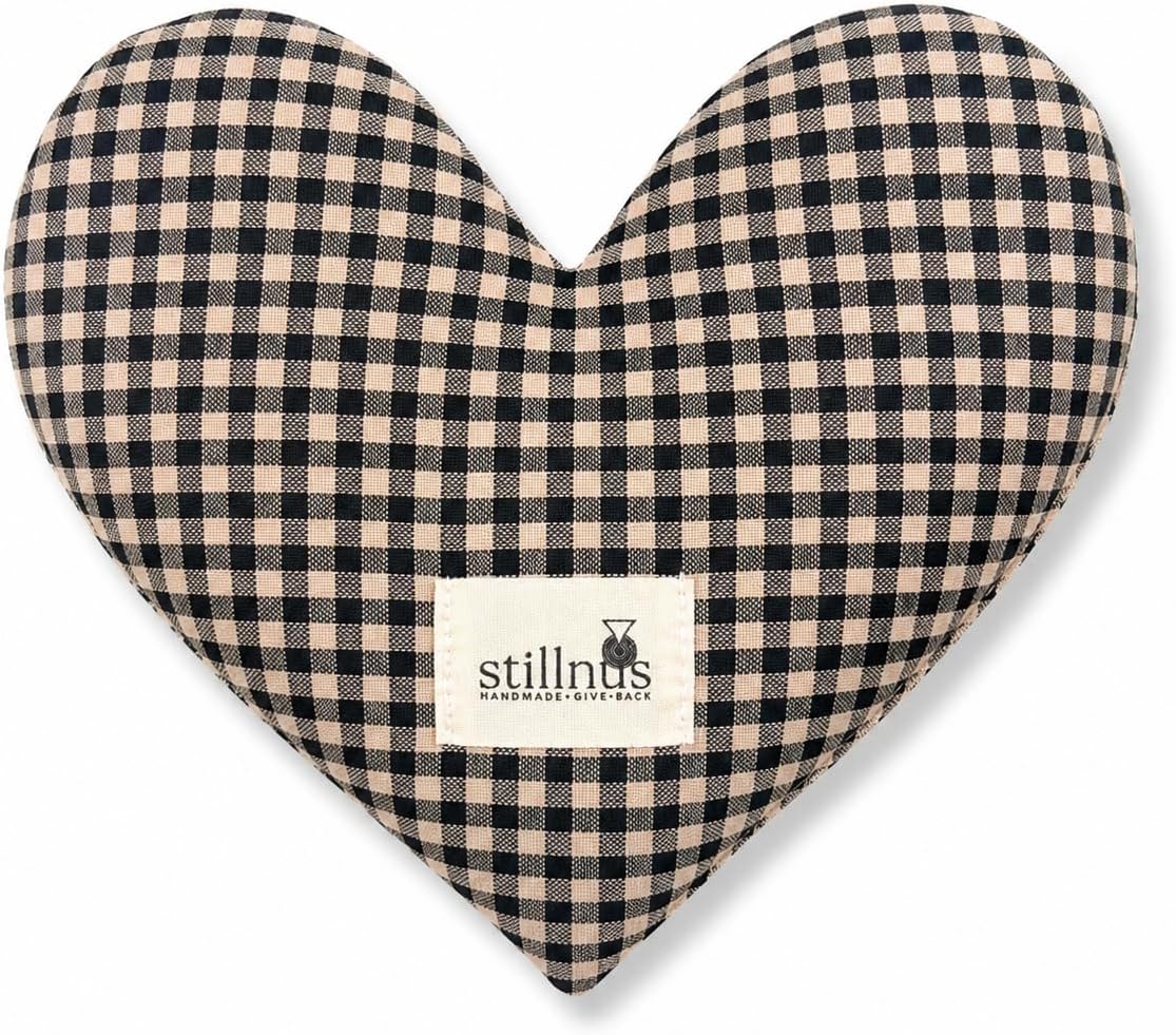 Stillnus Sunday Weighted Eye Pillow – Organic Flaxseed & Lavender, Gingham Check, Heart Shaped, Self Care & Feel Better Gift for Women