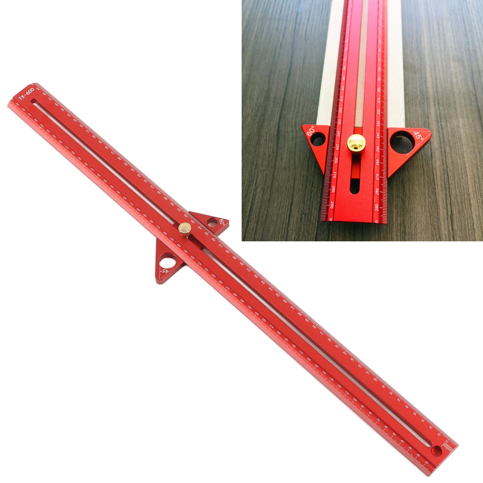 Linijka Obróbki Drewna, Obróbka Drewna T Toru Linijka T Władca Square Square Drewno Square Wielofunkcyjne Aluminium Aluminiowe Kąt Pomiaru Drewna do Układu Stolarki i Pomiaru (60