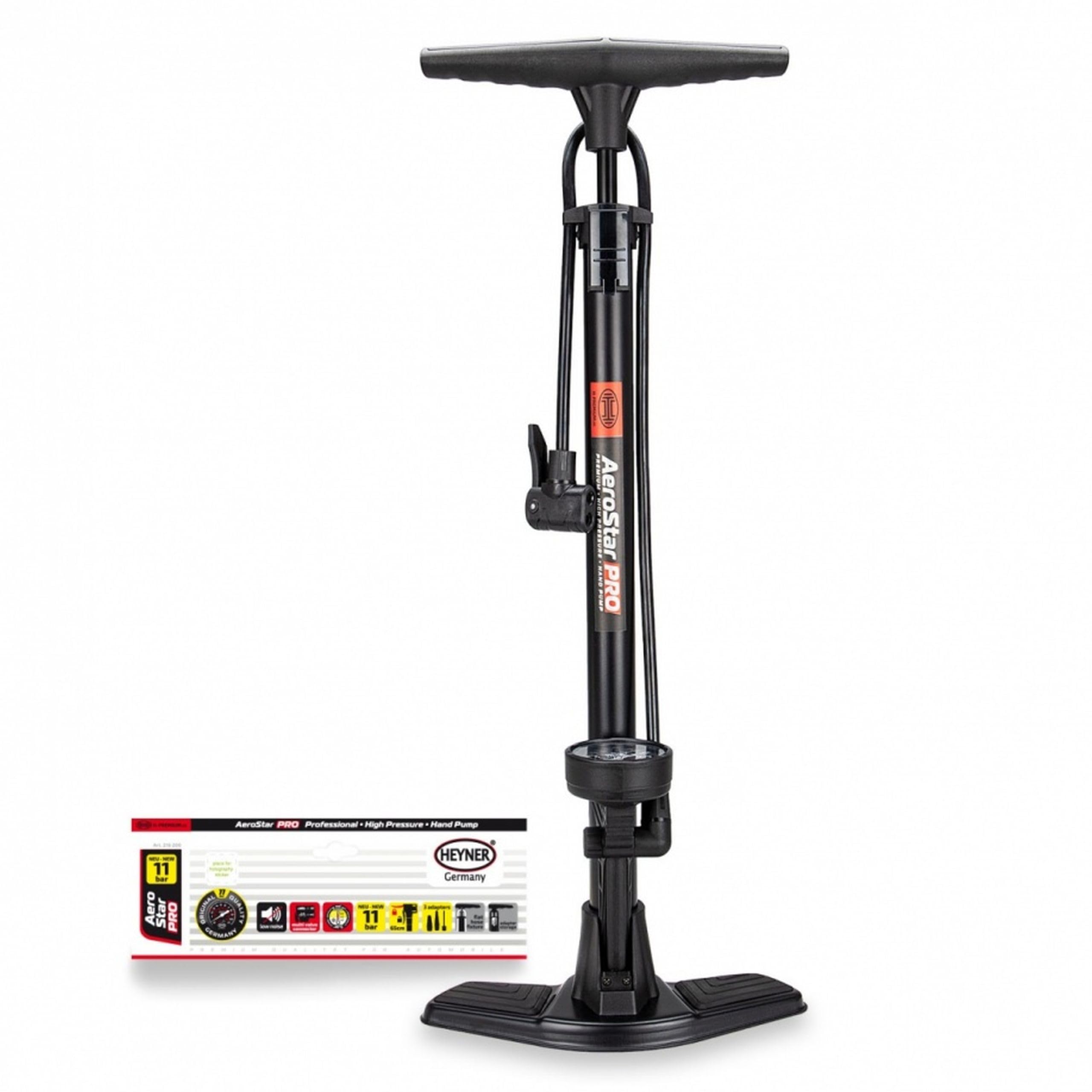 HEYNER Pompka rowerowa z manometrem, wielofunkcyjna, wysokociśnieniowa, 10 barów, 140 PSI H216300