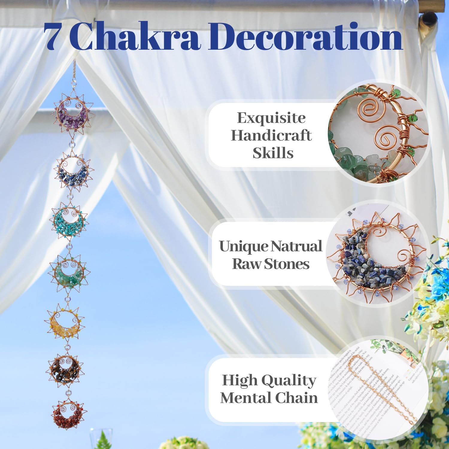 7 Chakra Healing Crystals Hanging Ornament，Handmade Sun Chakra Stones Natrual Gemstones Wall Hanging Ornaments for Home Decor Yoga Meditation (7 Chakra Sun)