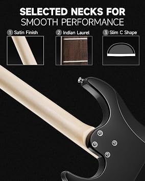 Donner DMT-66 Solid Body Electric Guitar Kit for Beginners, Full Size 39 Electric Guitar with HSS Pickups, Poplar Body, Maple Neck, Starter Guitar with Gig Bag, Strap, Whammy Bar, Wrench, Black