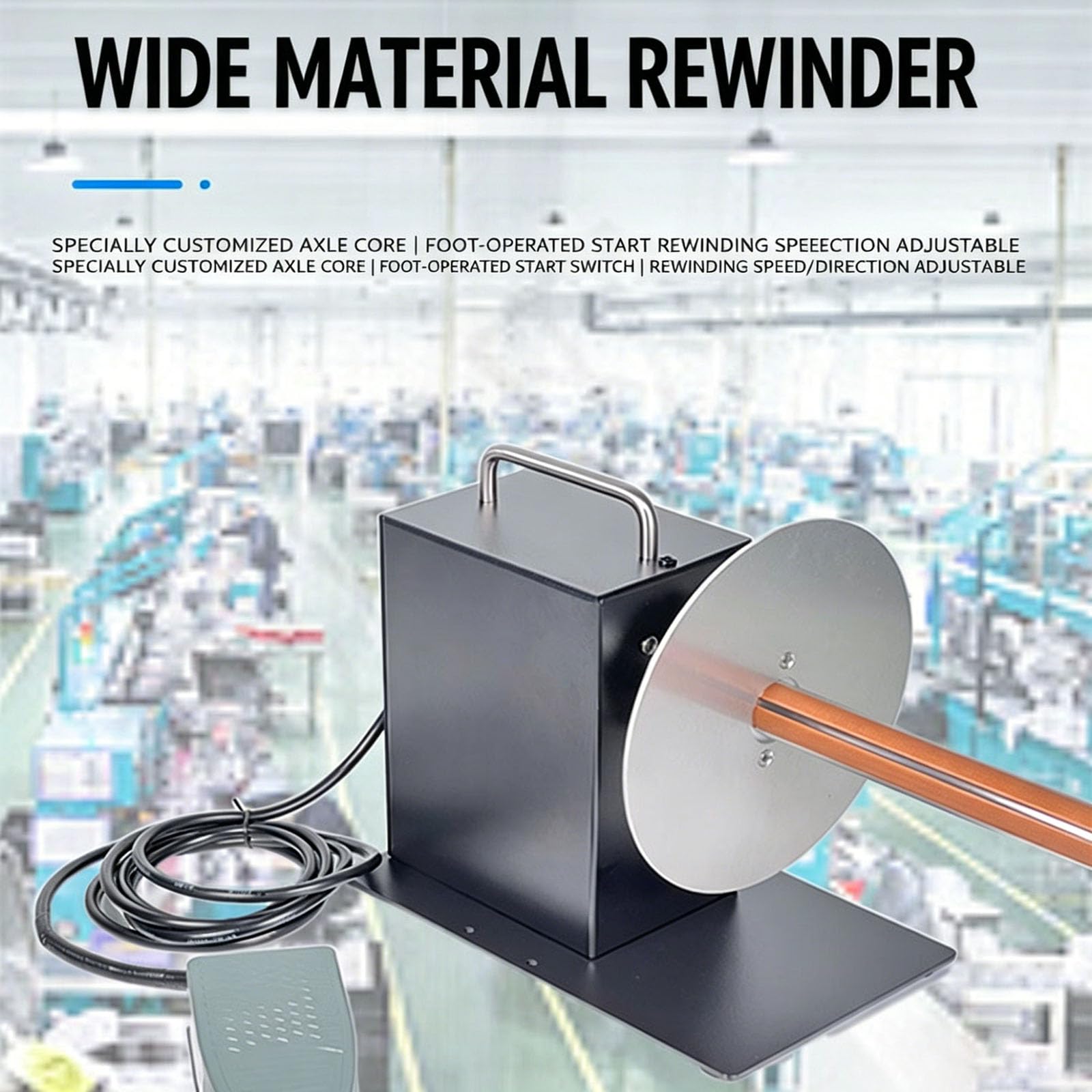 Rebobinador de póster de 400 RPM, velocidad y dirección ajustables, disco de 175 mm con interruptor de pie para carteles, papel pintado y material de acoplamiento, 20/40/60 cm de ancho
