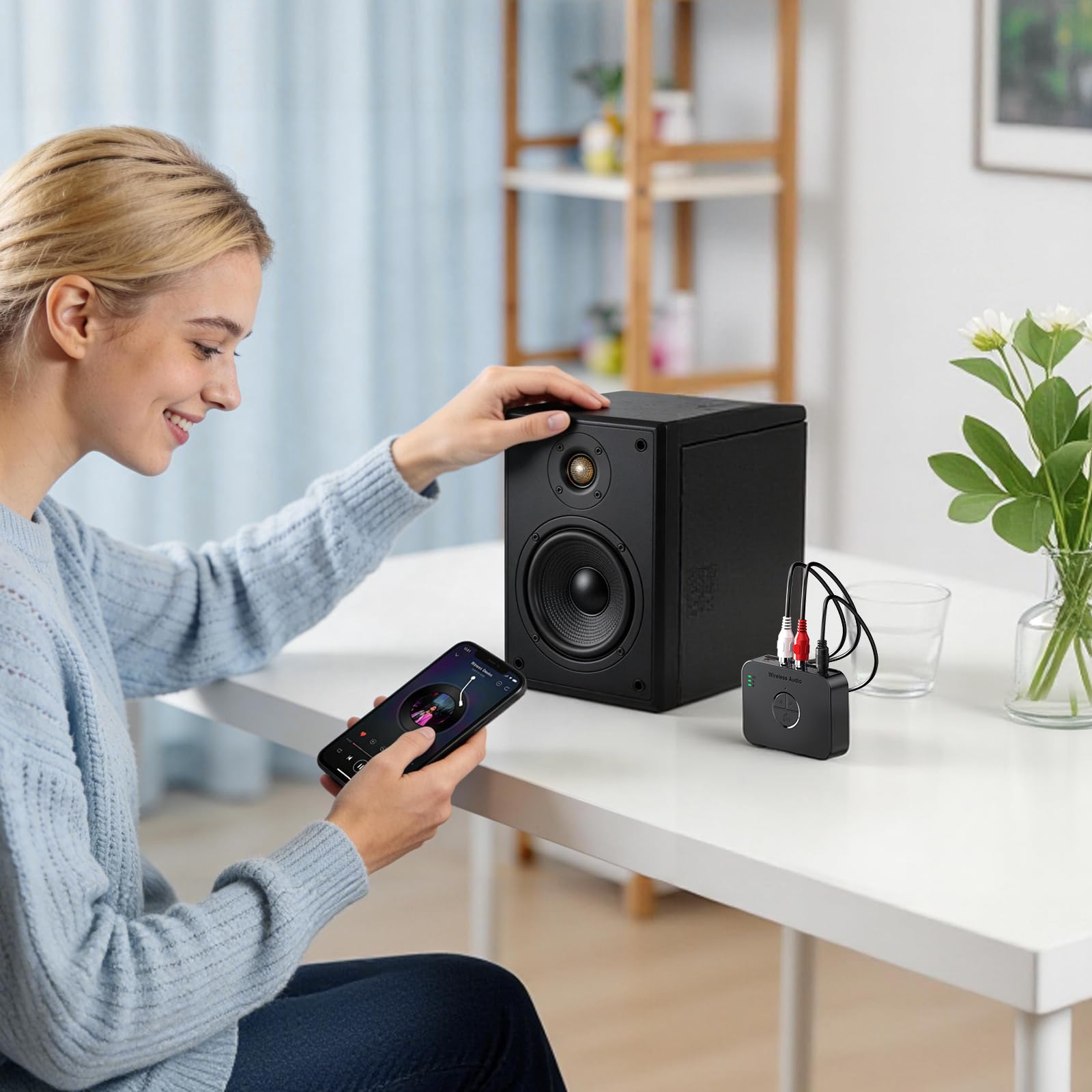 Adattatore Bluetooth 5.4 Impianto Stereo con Telecomando, Ricevitore Audio Wireless Hi-Fi con Jack Aux 3.5mm RCA