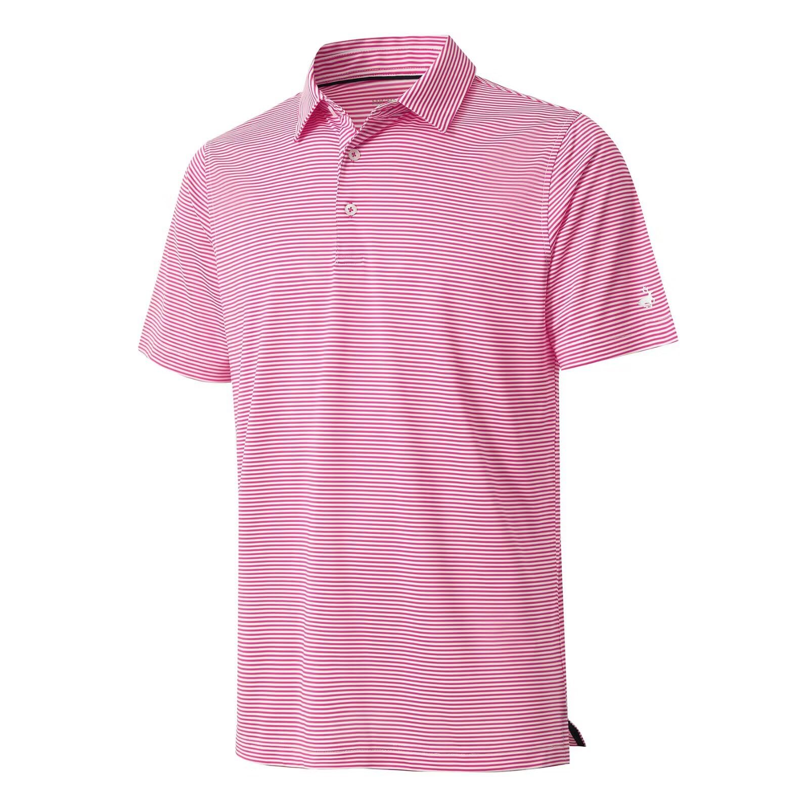 Mens Golf Shirt Moisture Wicking Dry Fit Performance Sport Short Sleeve Striped Golf Polo Shirts for Men