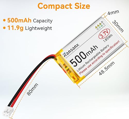 Miniatura 6 de Batería Lipo de 3.7 V 500 mAh 403048 Batería recargable de polímero de litio con conector micro JST 2.0 Circuito de protección integrado para