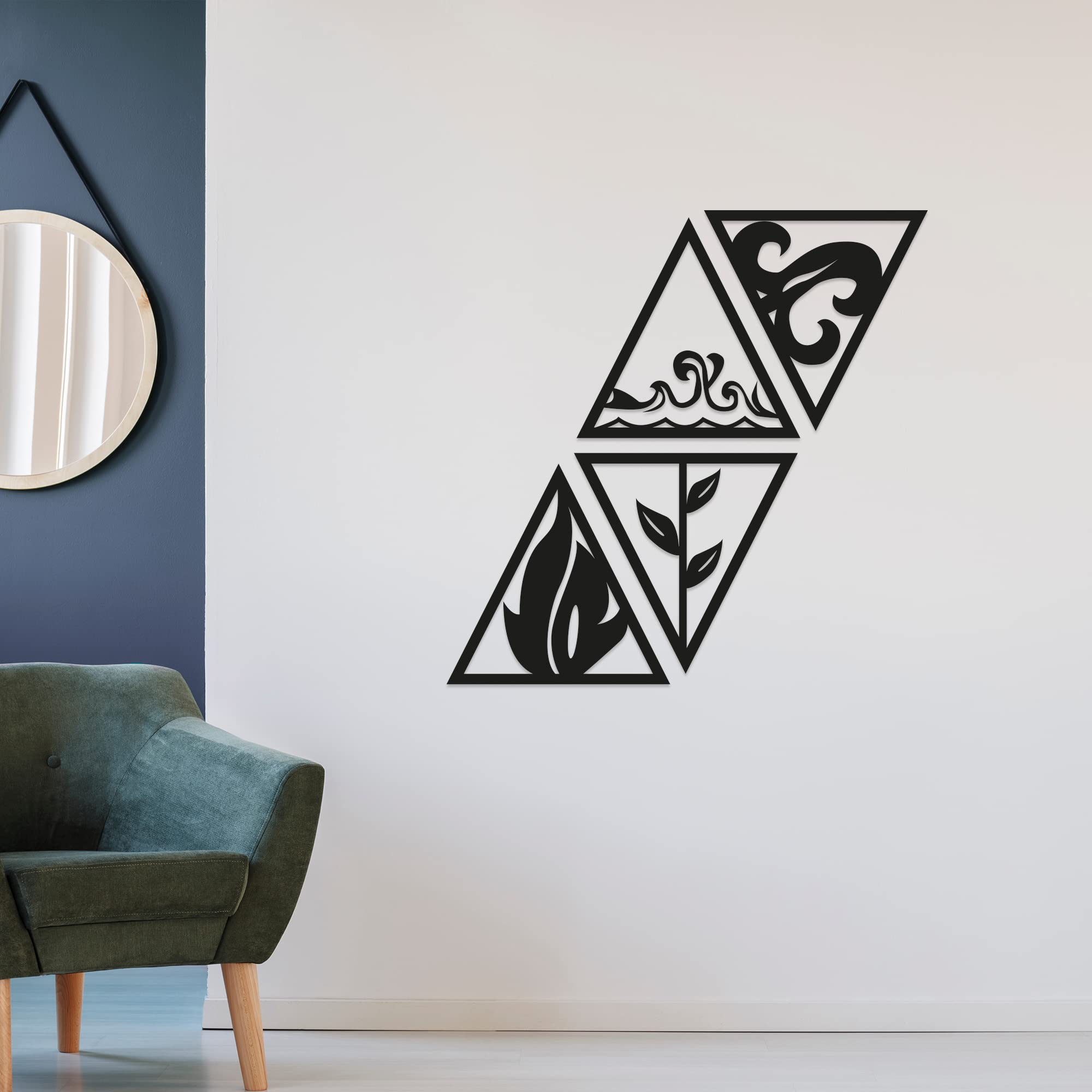 DIGU - Four Elements Wooden Wall Art, Wood 4 Element Wall Decor, Triangle Wall Hanging, Wall Sign, Four Element Symbol