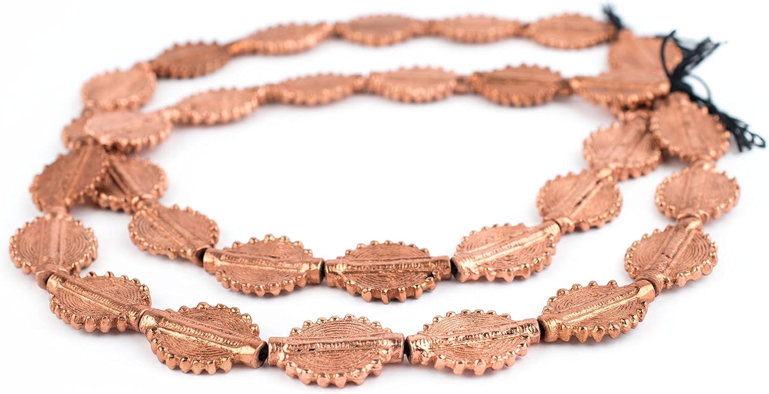 The Bead Chest Copper Baule Beads, African Tribal Brass-Plated Flat Tabular Ethnic Ivory Coast Jewelry Making Supplies for Necklaces and Bracelets