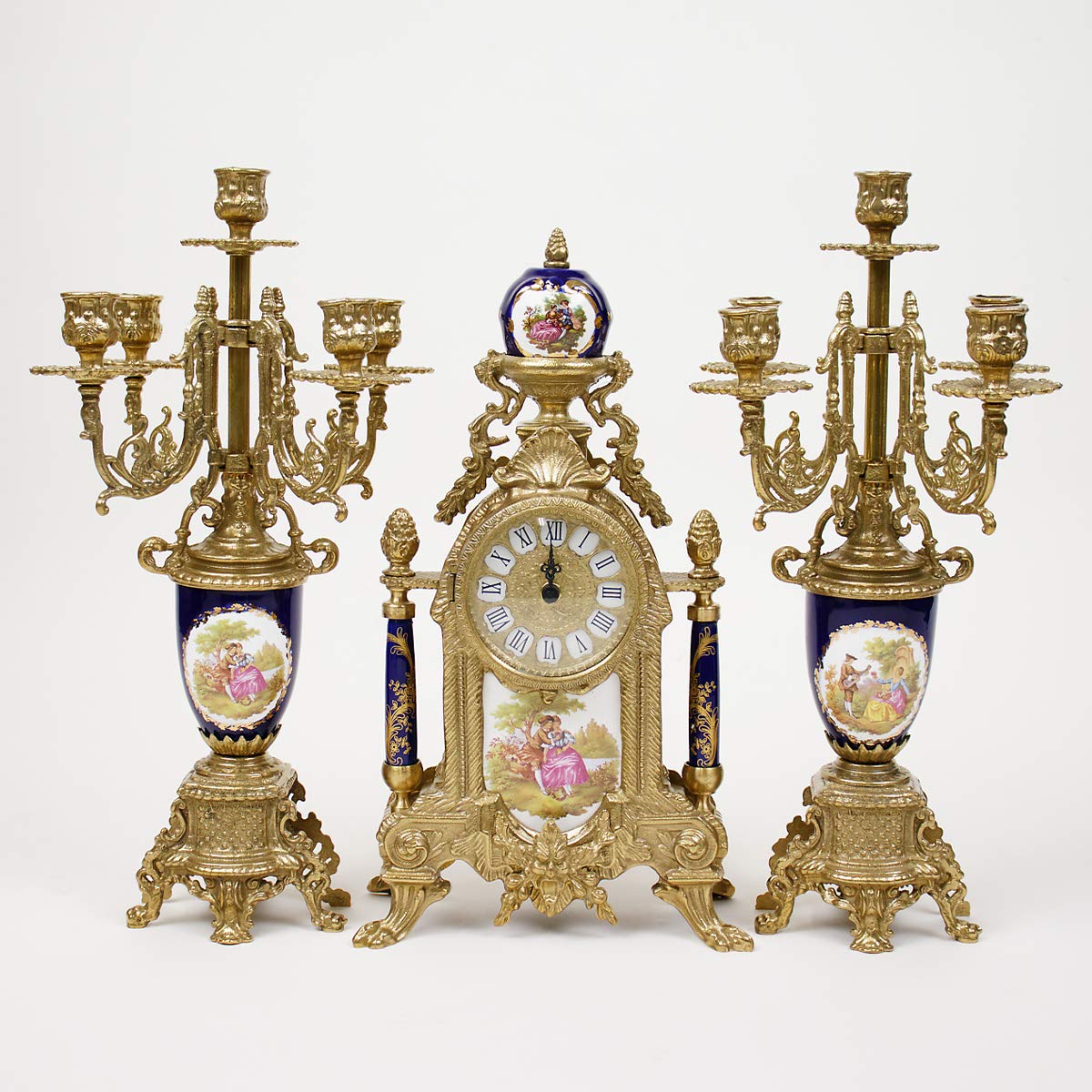 イタリア 時計 キャンドルスタンド 真鍮 磁器 ブルー 425TBG イタリア 時計 キャンドルスタンド 真鍮 磁器 ブルー 425TBG