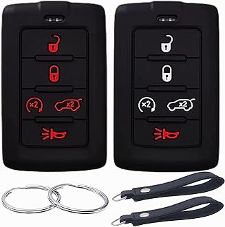 Silicone Rubber Key Fob Cover Compatible with 2021-2025 Jeep Grand Cherokee L Grand Wagoneer L Wagoneer Grand Cherokee L (Black with White Black with red, 5 Buttons)