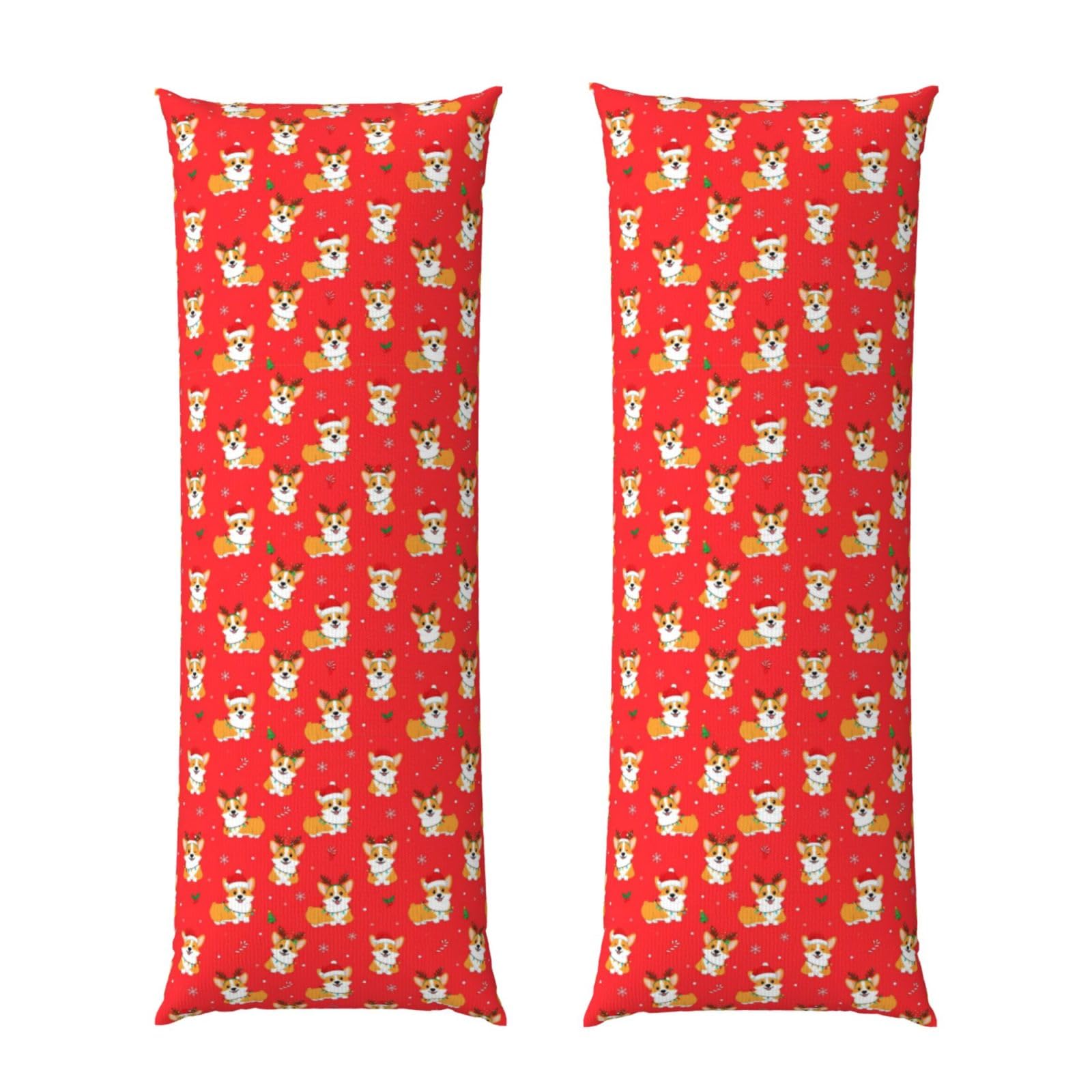 Body Pillow Cover 20x60 Inch, Christmas Corgi Dogs Red, Long Zippered Pillowcase, Breathable Flannel Fabric, Comfortable Protector for Men Women Bed Couch