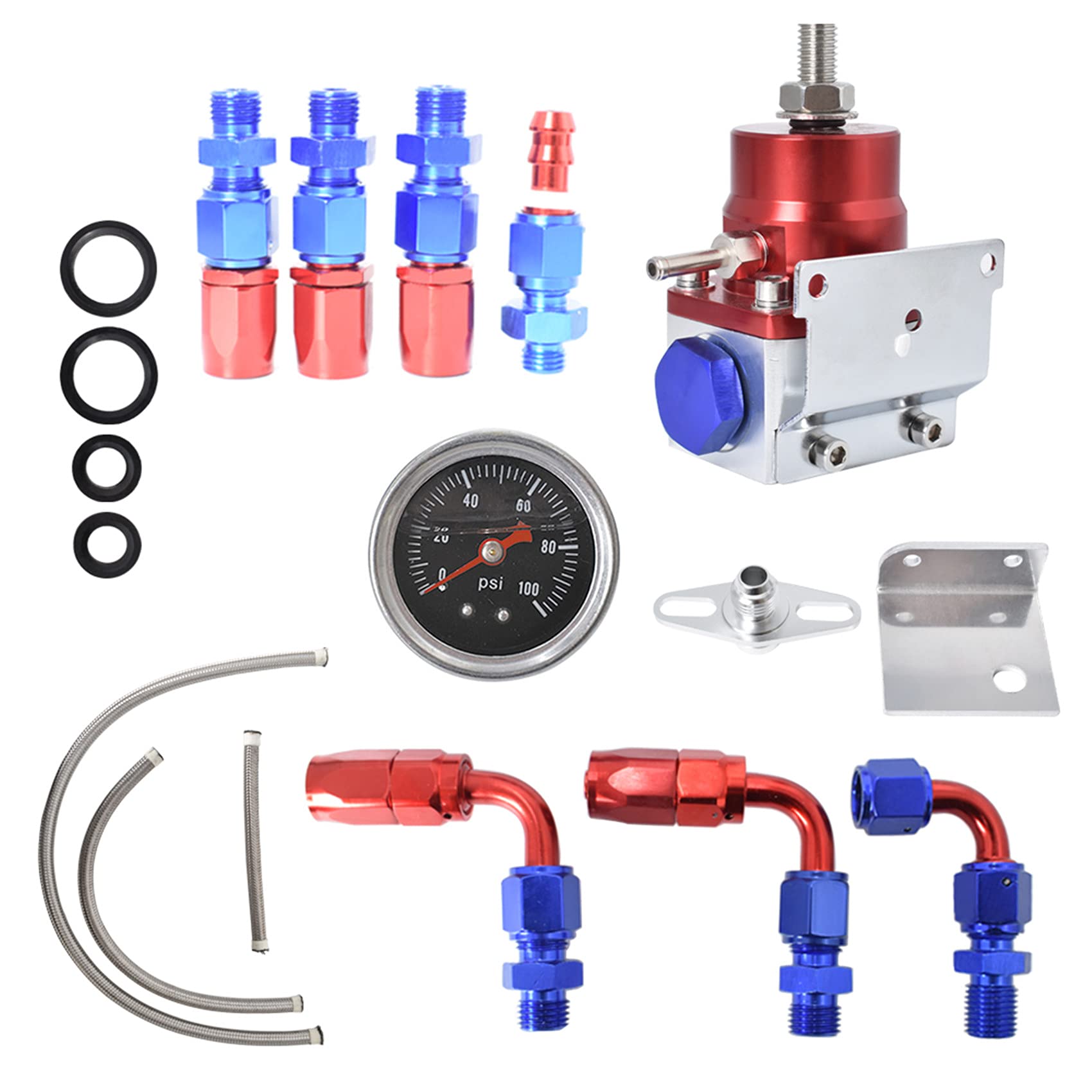 EFI Fuel Pressure Regulator Universal Adjustable Kit – 0-100psi Gauge ...