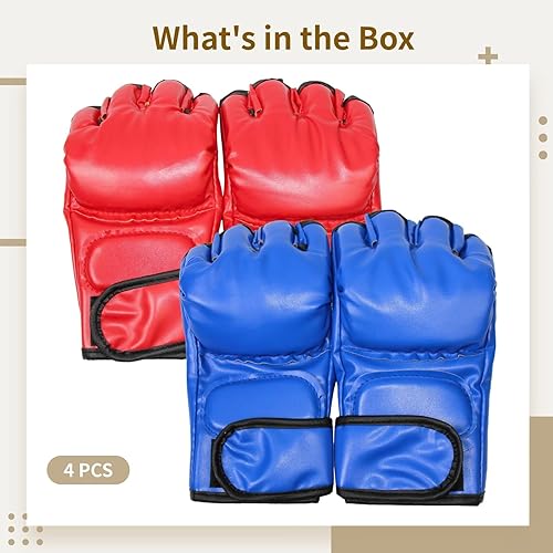 Vista 5 de 2 pares de guantes de boxeo para adultos, guantes de entrenamiento de combate MMA de medio dedo, guantes de boxeo rojos y azules para perforación
