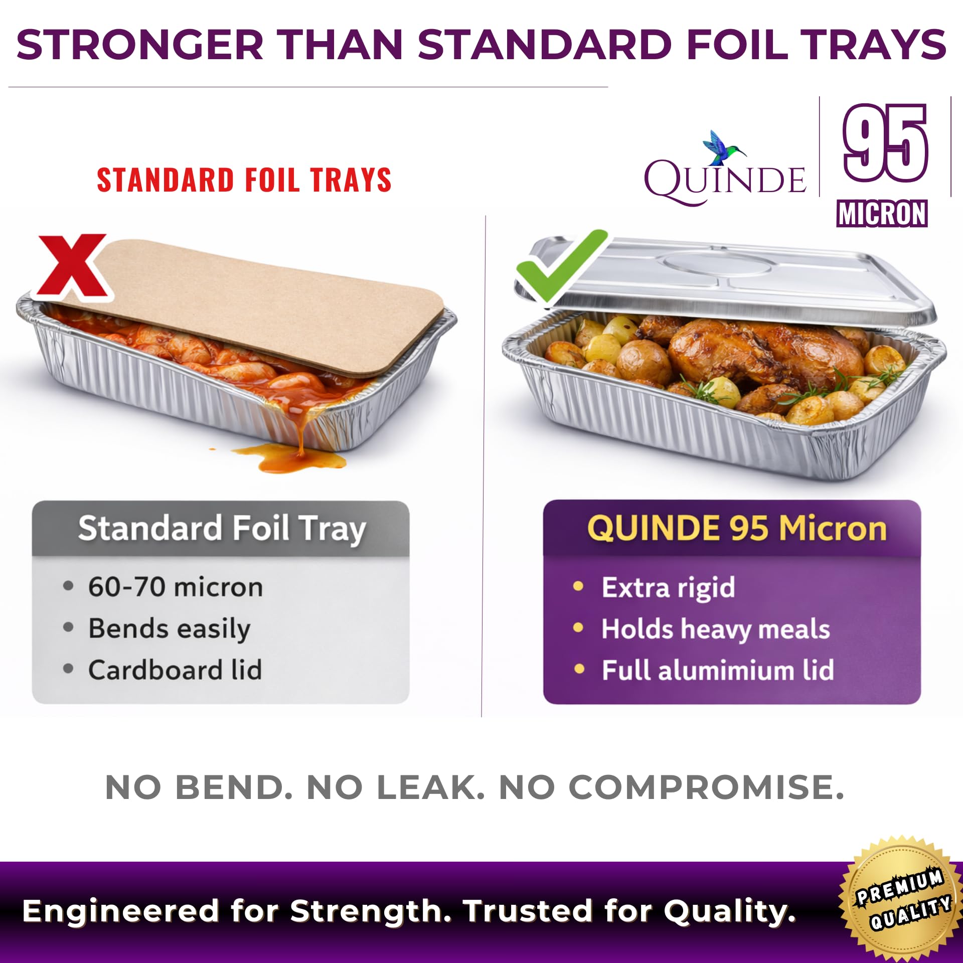 QUINDE Bandejas grandes de aluminio con tapas, paquete de 10 unidades, bandejas de aluminio resistentes de 3500 ml (equivalente a 32 x 26 cm, tapas de aluminio completas de alta calidad para catering