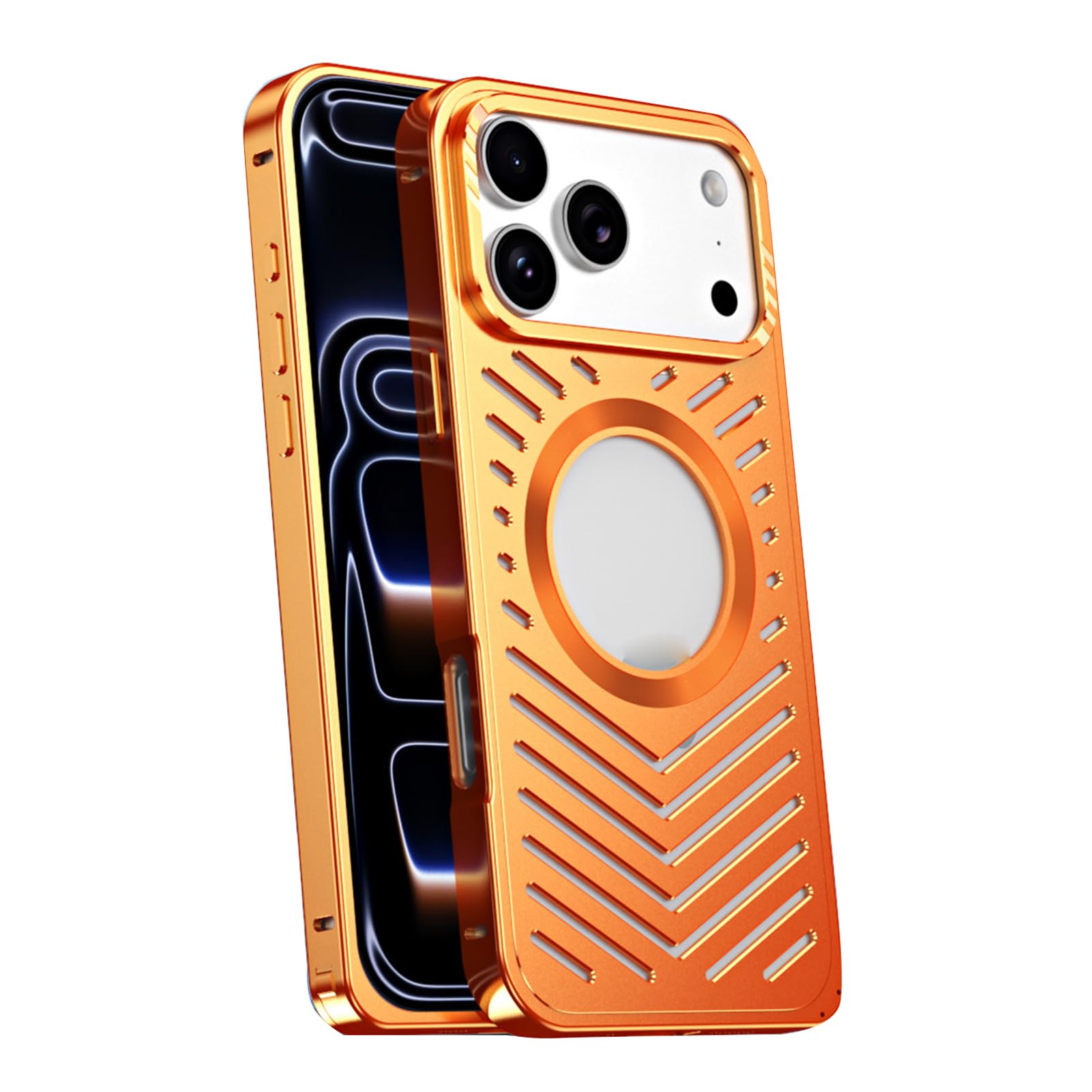 Métal étui pour iPhone 17 Pro Max antichoc orange magnétique