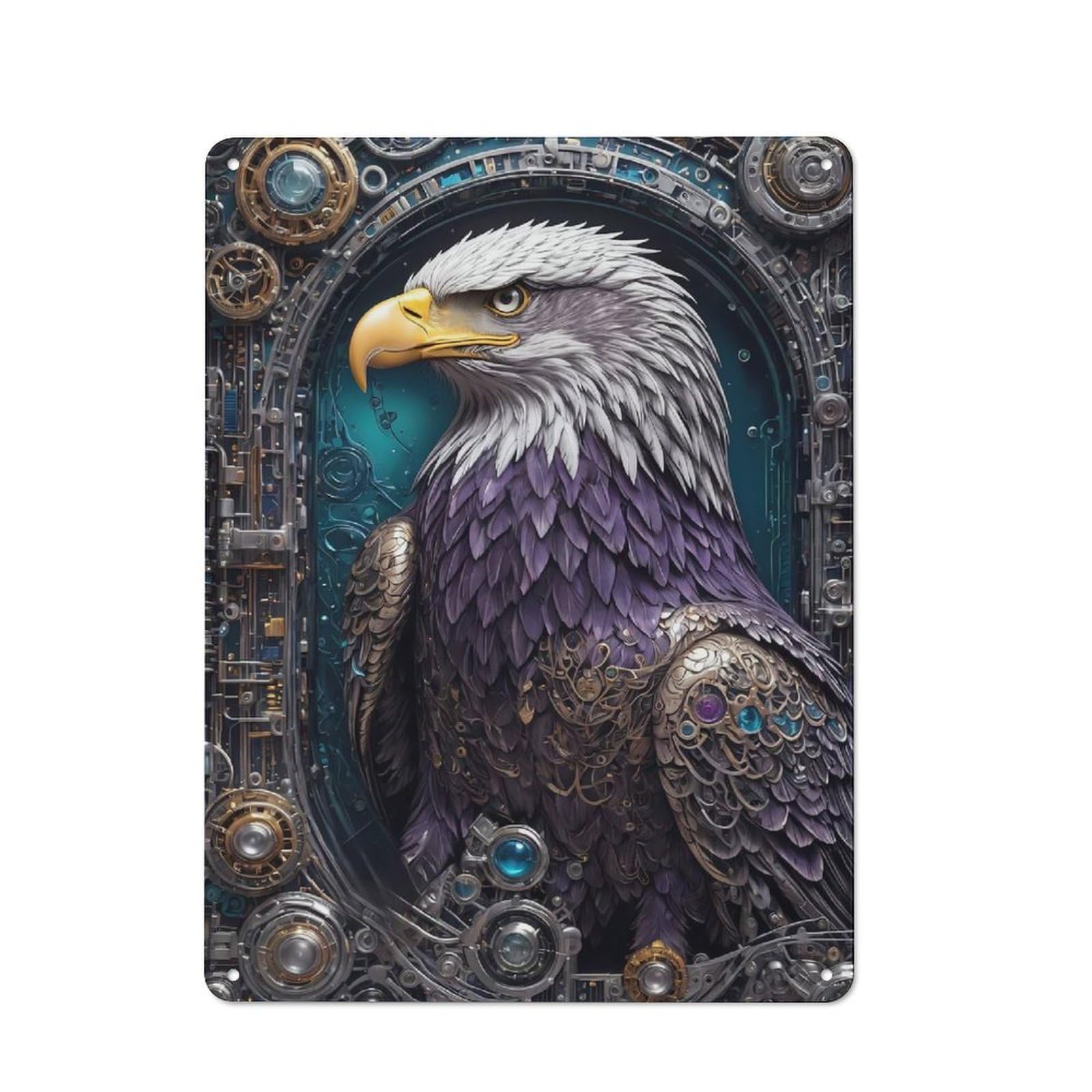 Junmoney Style-15 Vintage Tin Sign 40X30cm With Steampunk Eagle Portrait For Garage Or Workshop, For Metal Sign Collectors, For Cafés, Pubs And Restaurants