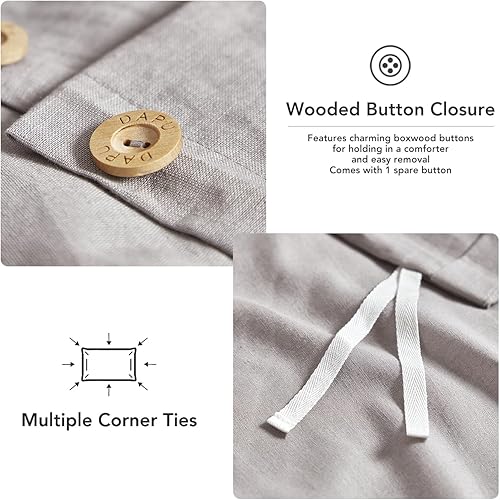 Miniatura 3 de DAPU - Juego de 3 piezas de funda de edredón de lino francés, mezcla natural de algodón, ropa de cama suave y transpirable, 1 funda de edredón y 2