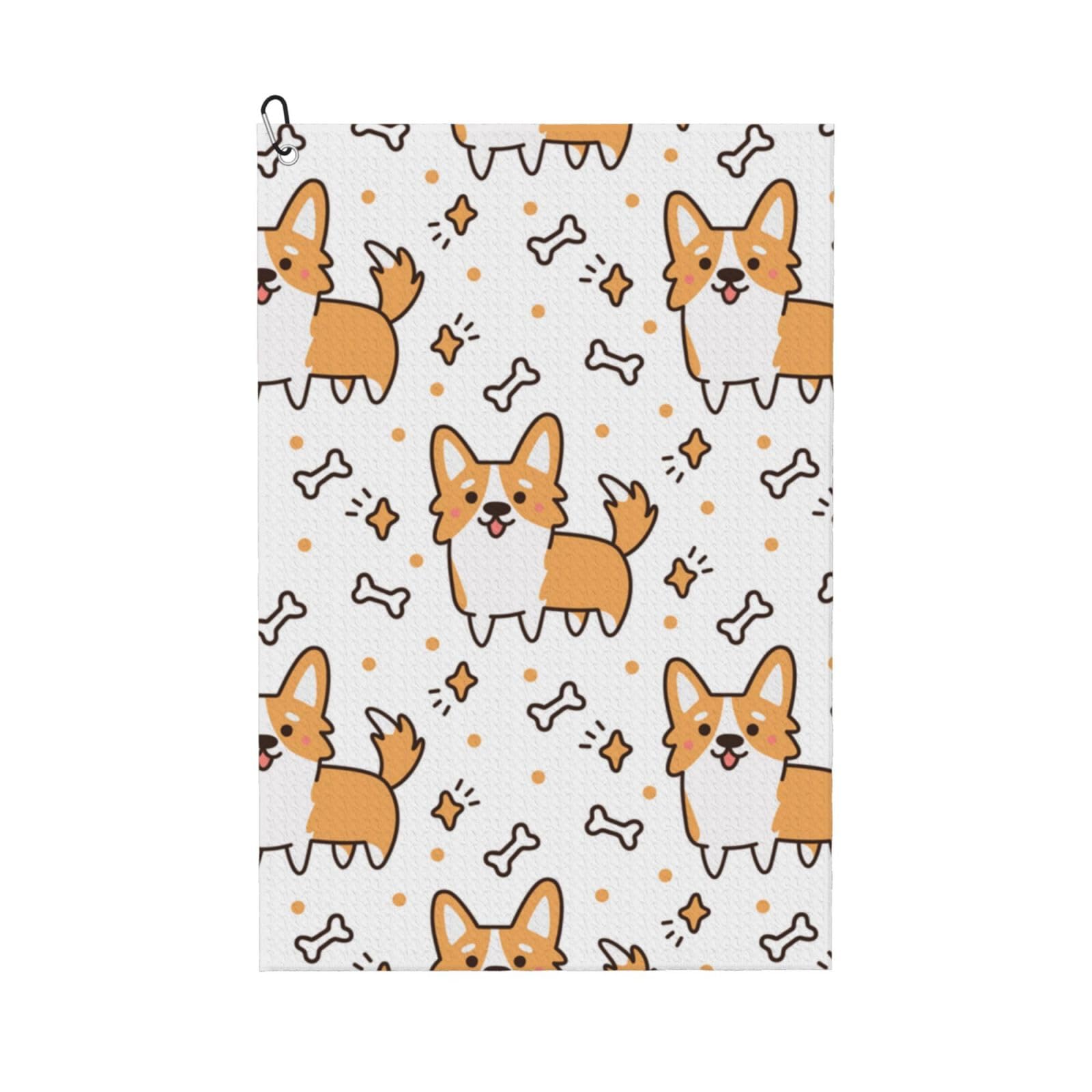 Hnnkloy Cute Corgi Dog And Bone Pattern, 16x24 in Portable Waffle Golf Towels with Carabiner Clip for Golf Bag