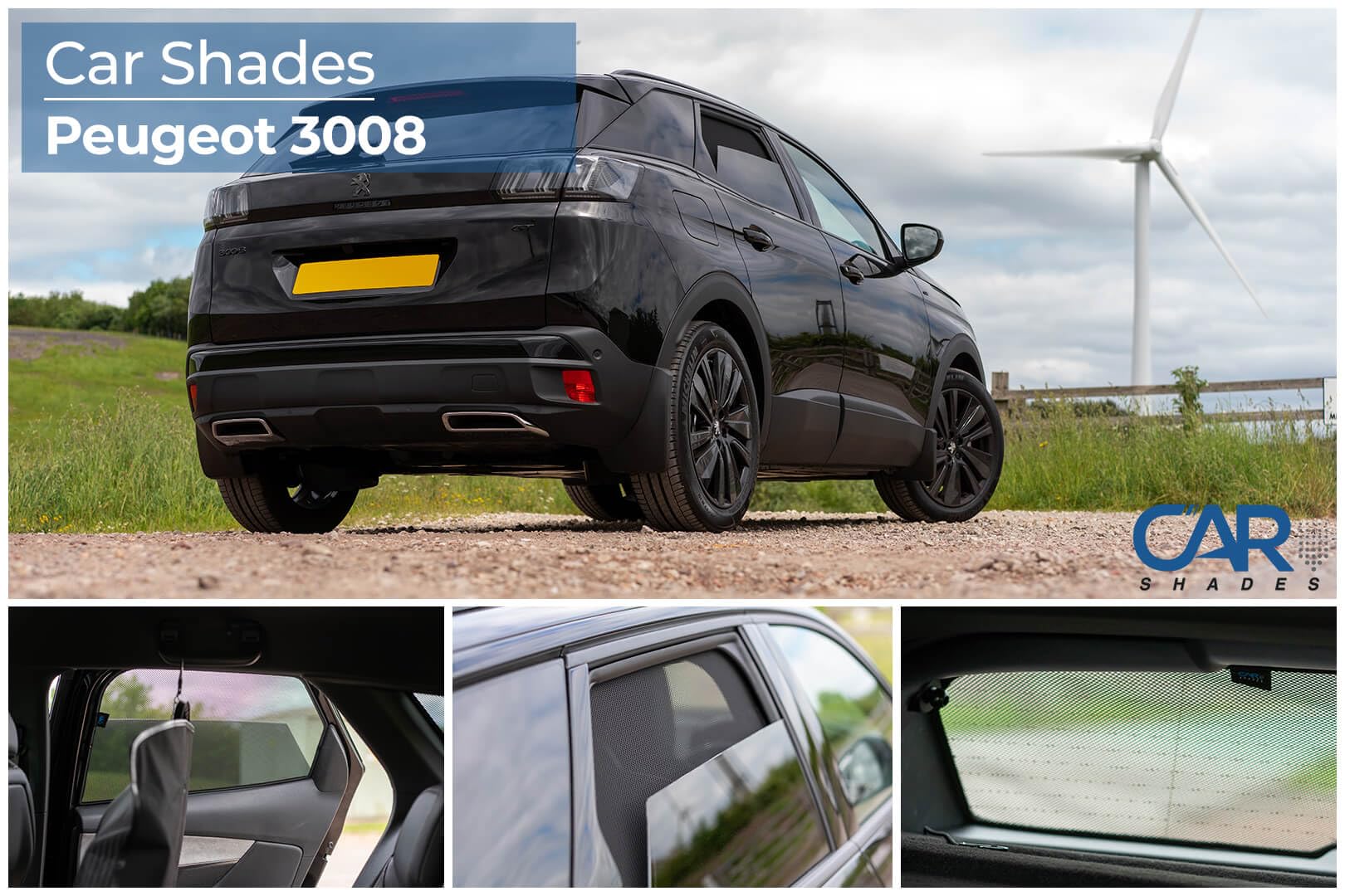 Set de Car Shades compatible avec Peugeot 3008 II 2016-2024 (6-pièces) Pare-soleil sur mesure pour voiture, Noir