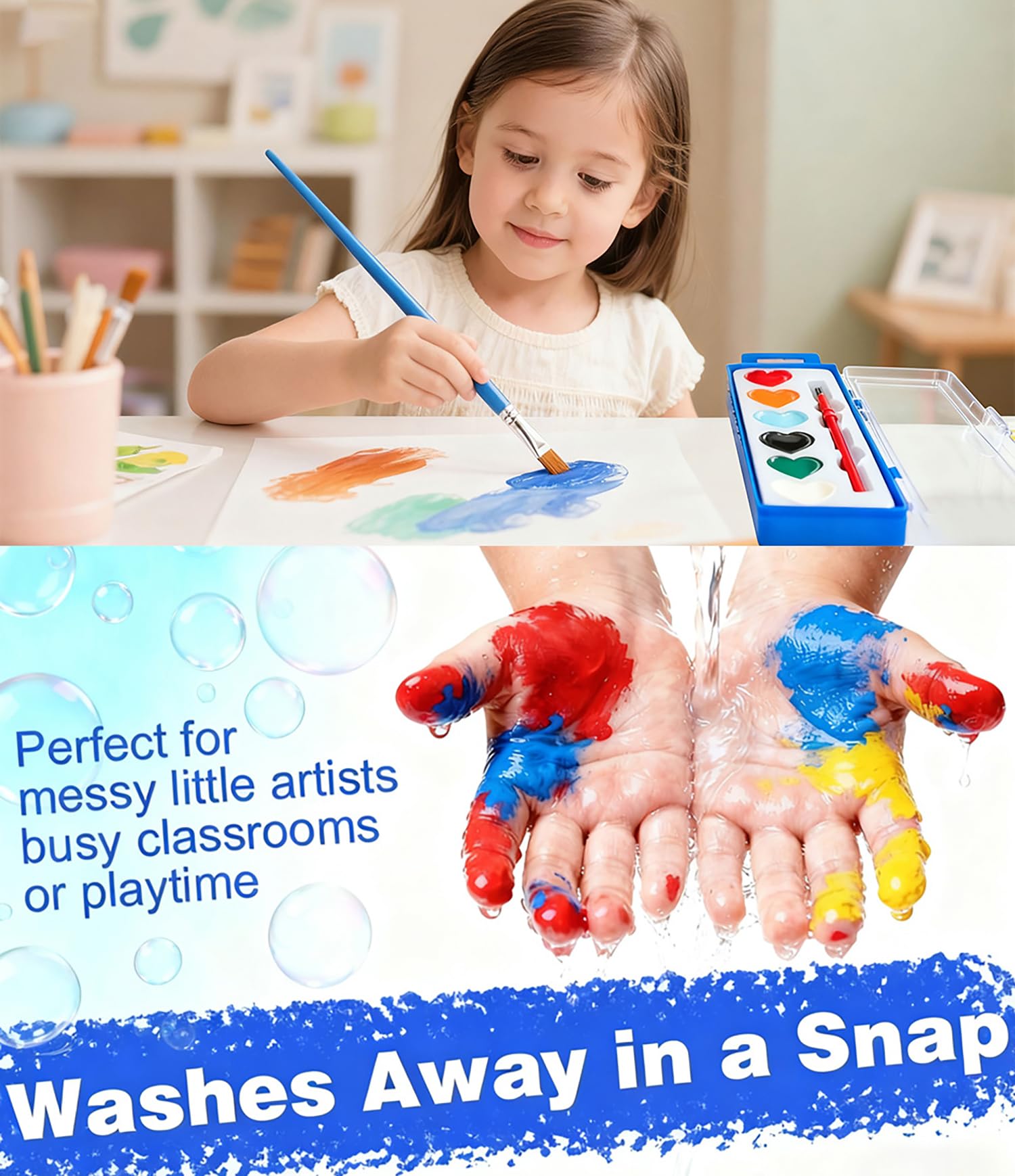 Heart Shaped Watercolor Paint Set -12 Pack Valentines Day Classroom Gifts Bulk, Party Favors for School Class Preschool (12pc,8 colors) — view 5