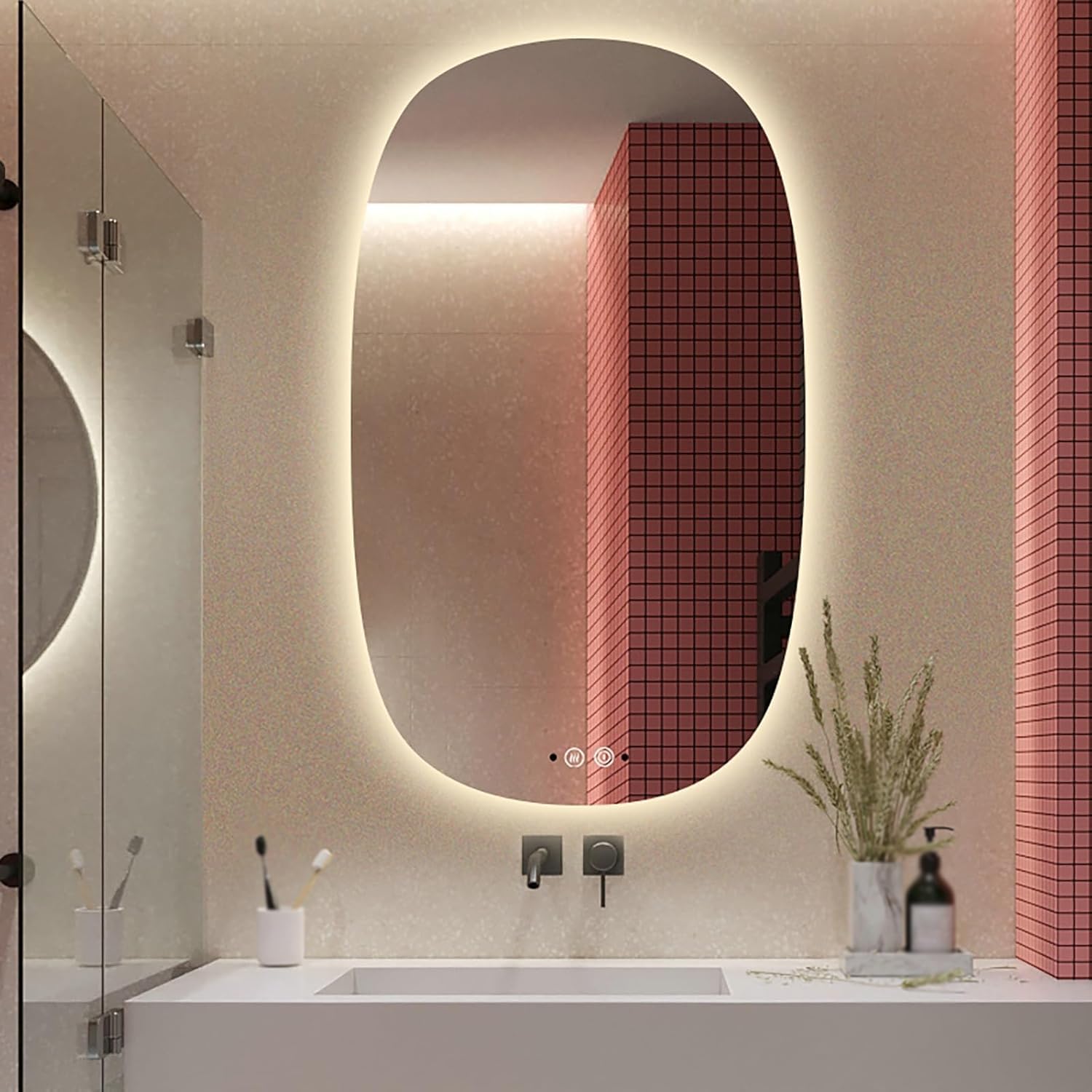 Atwnjkp Oval Illuminated Mirror 50x80cm(19.7x31.5in) – Anti-fog, 3 Colour Dimmable LED, Adjustable Brightness | Symmetrical Bathroom Vanity Mirror with Lighting for Makeup, Hallway & Living Room