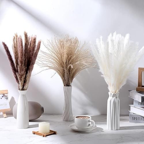 Miniatura 3 de 200 piezas de hierba seca de las pampas de 17 pulgadas, ramo de hierba pomposa esponjosa de caña seca natural, decoración bohemia, pampas marrones y