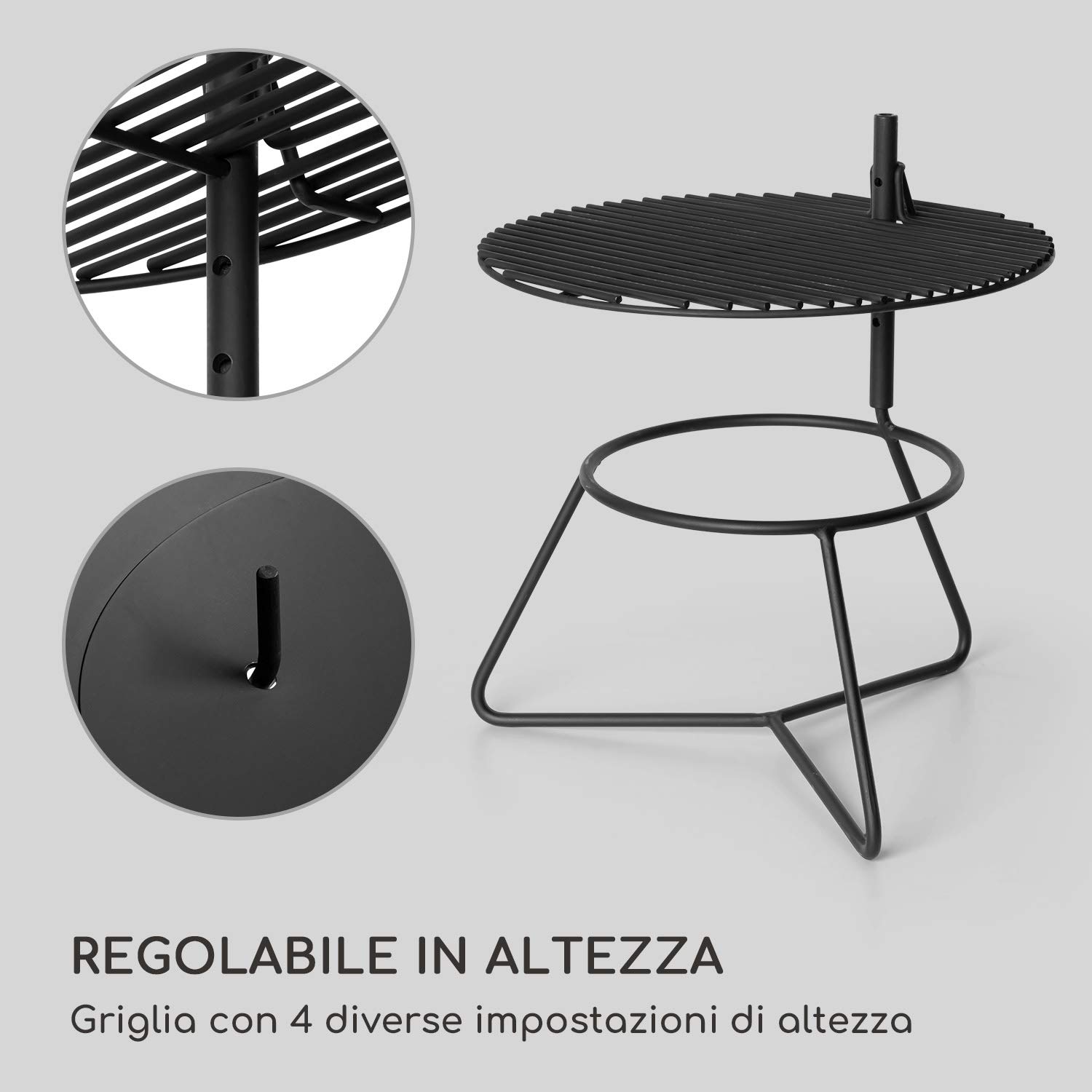 Blumfeldt Orbit - Braciere in Acciaio 3in1, Bracere, Griglia con 4 Regolazioni in Altezza: Ø 40 cm e Tavolino, Ø 60 cm, Braciere con Parascintille, Nero