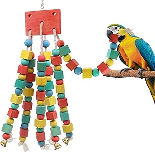 MQUPIN Vogel Papagei Spielzeug Große Kauen Natürliche Sittich Papagei Käfig Hängen Kauen Mehrfarbige natürliche Holzblöcke Spielzeug Nüsse Sepaktakraw