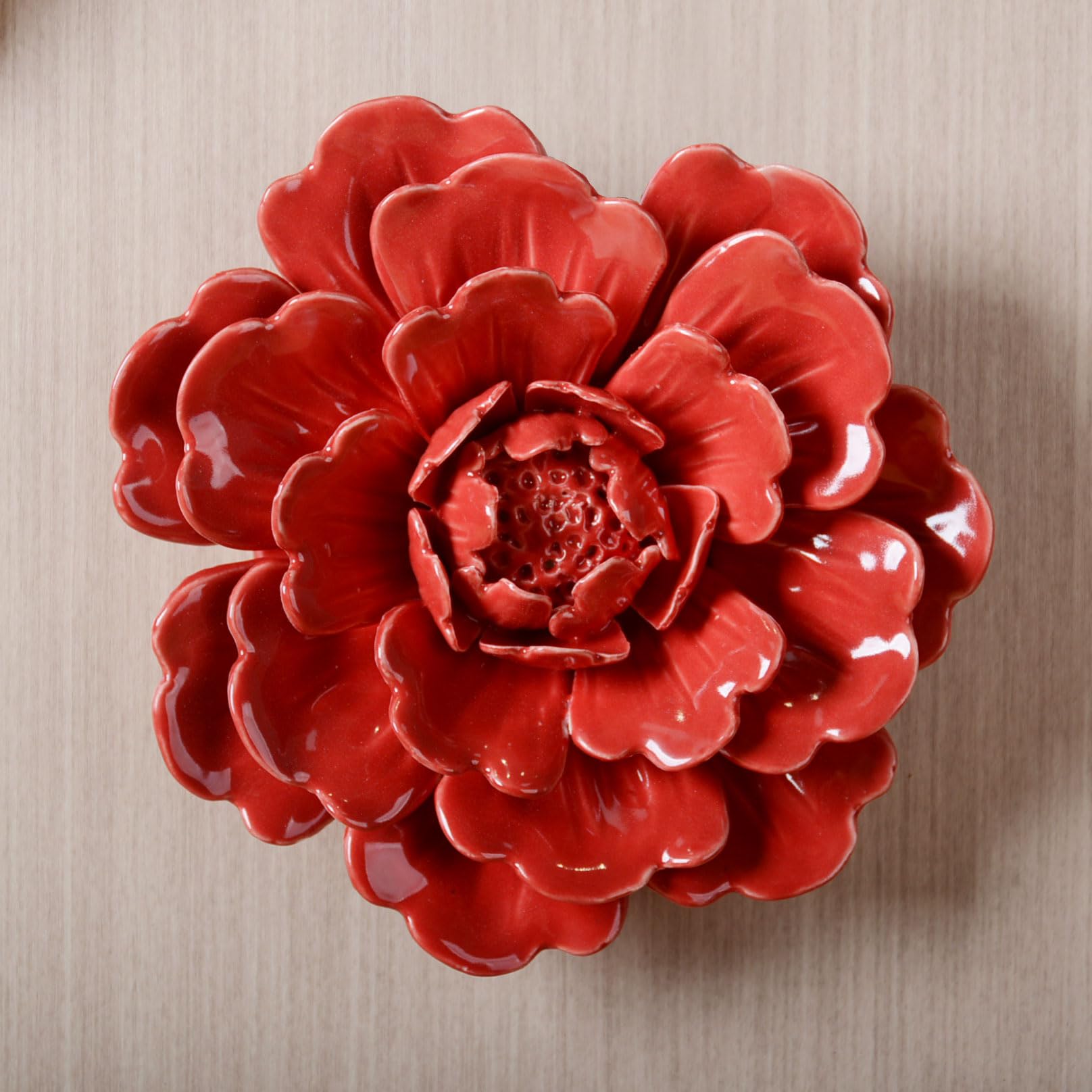 SEINHIJO Fiore in Ceramica Decorazione da Parete 3D Moderna Scultura Arte Ceramica Statuetta Figurina per Regalo Murali Statua Rosa 17cm