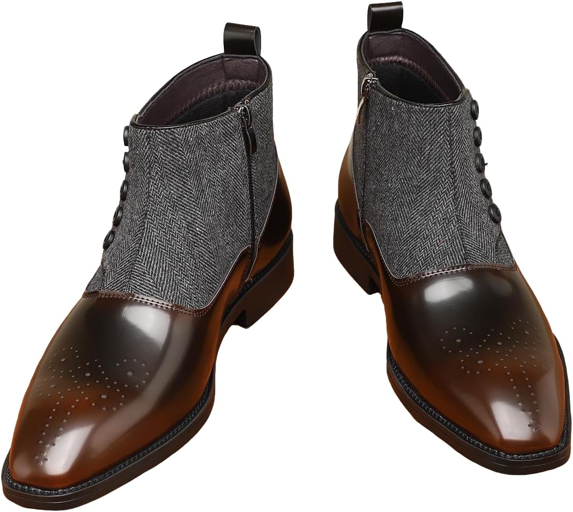 Santimon Men's Victorian Button Boots - Two-Tone Leather