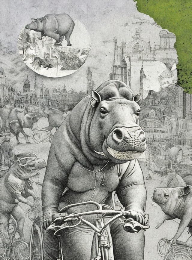 Affiches sur toile contemporaines 58x90cm de tête d'animal cycliste