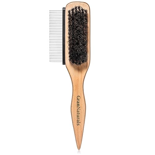 GranNaturals Boar Bristle Slick Back Hair Brush w/ Comb for