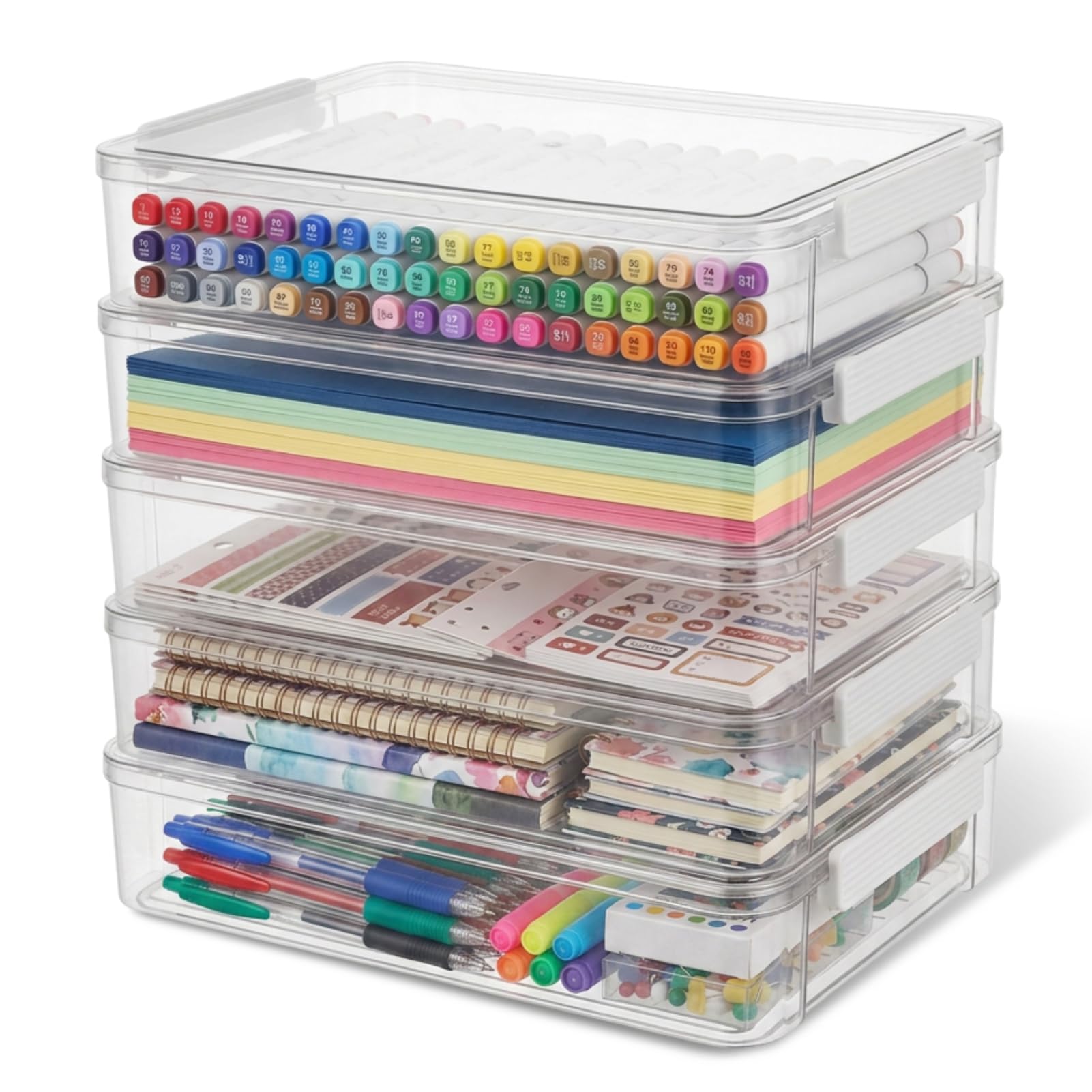 5 PCS A4 File Storage Box with Clip Lids, 34x23.3x7cm Paper Organizer
