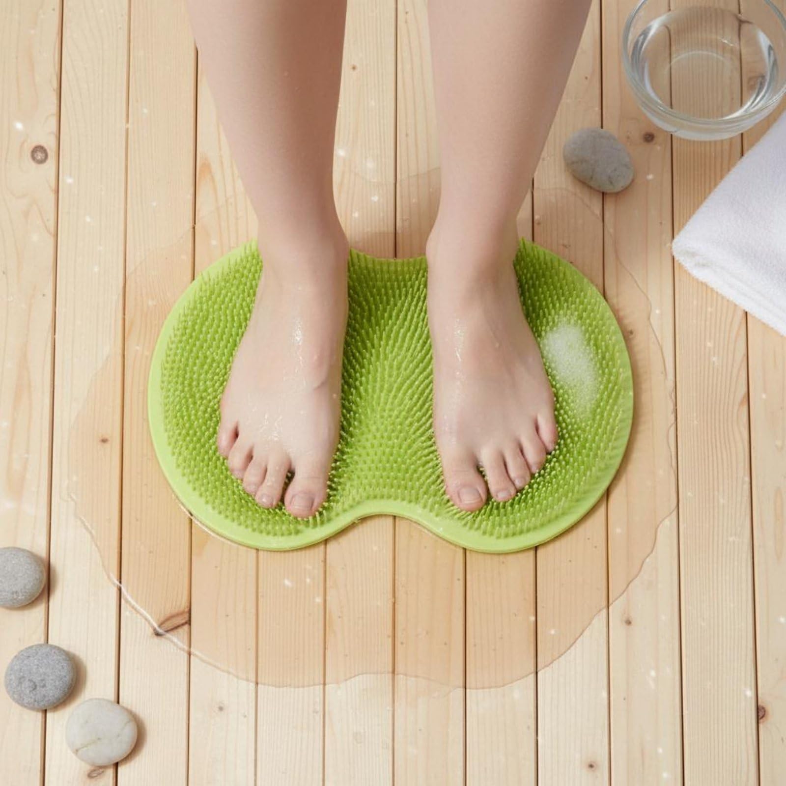 Alfombra Exfoliante de Ducha Cepillo para Pies Limpiador Masajeador Antideslizante de Goma Termoplástica con Ventosas Estables y Drenaje Rápido, Blanco Leche+Rosado