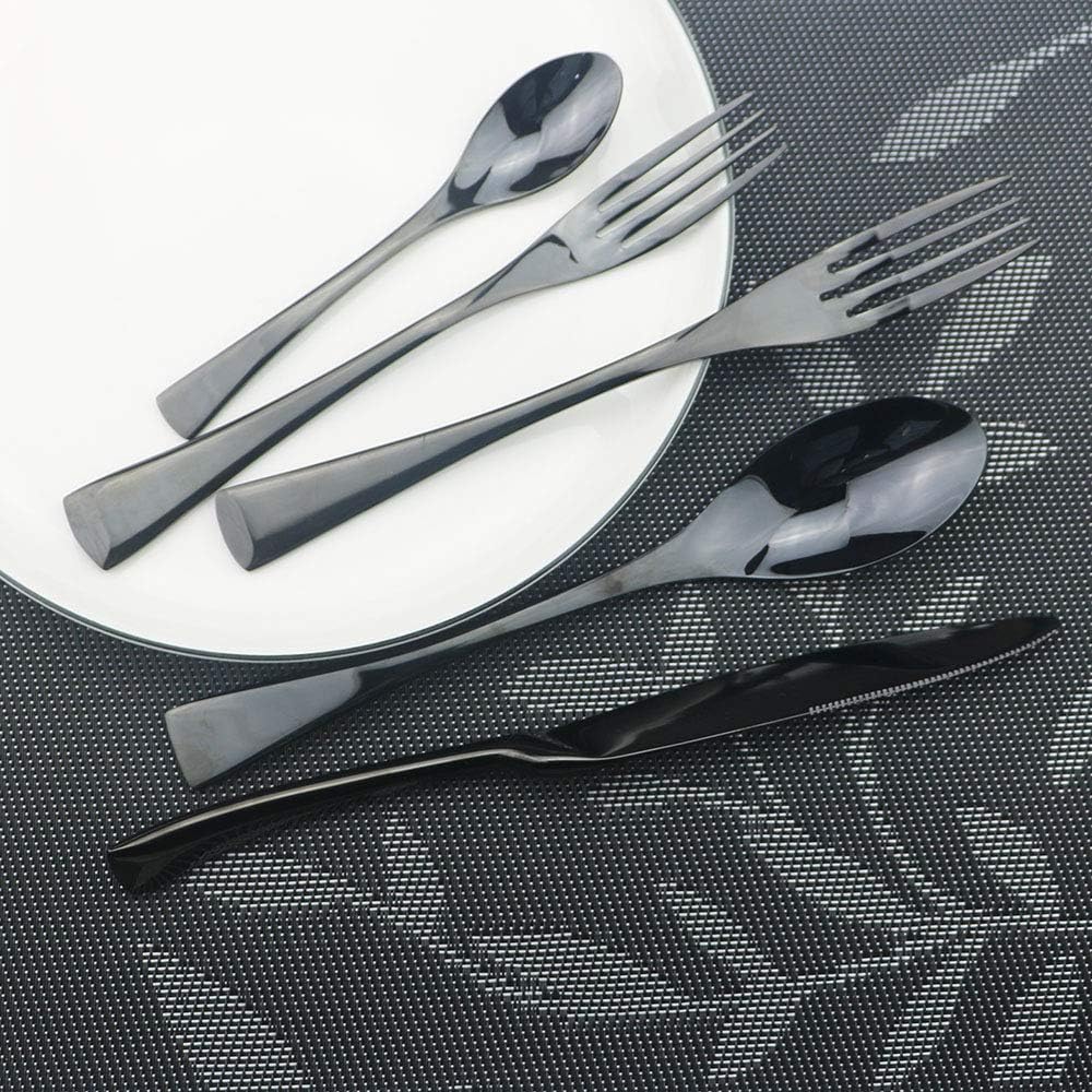 JASHII Shiny Black Silverware Set, 20-Piece Stainless Steel Heavyweight Flatware Set, Kitchen Utensil Set Service for 4, Mirror Polishing Tableware Cutlery Set Knifes Forks Spoons Dishwasher Safe