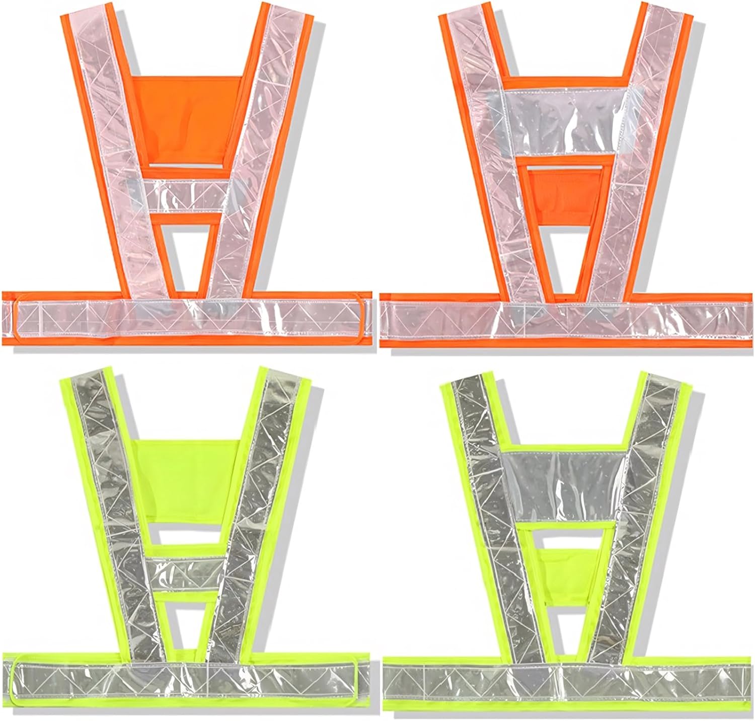 TOPTIE V Shape Reflective Vest High Visibility Cycling Safety Vest Running Gear, Universal Size-Green White-5Pcs