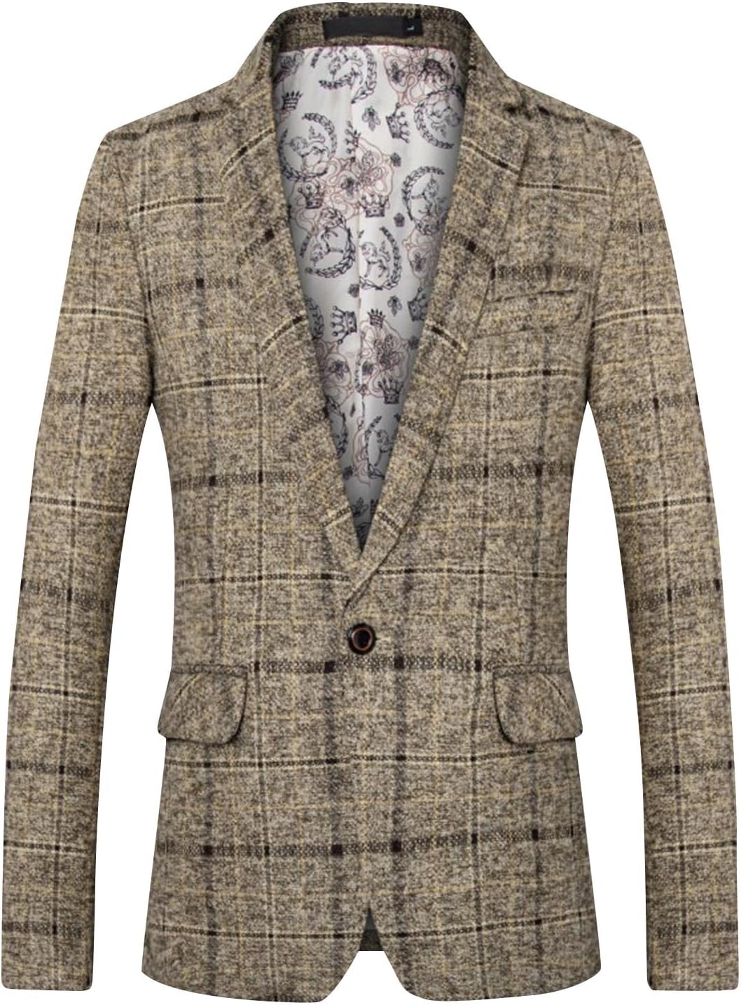 Mens Plaid Blazer Casual Sport Coats One Button Slim Fit Sport Suit Jackets Business Casual Work Office Jacket