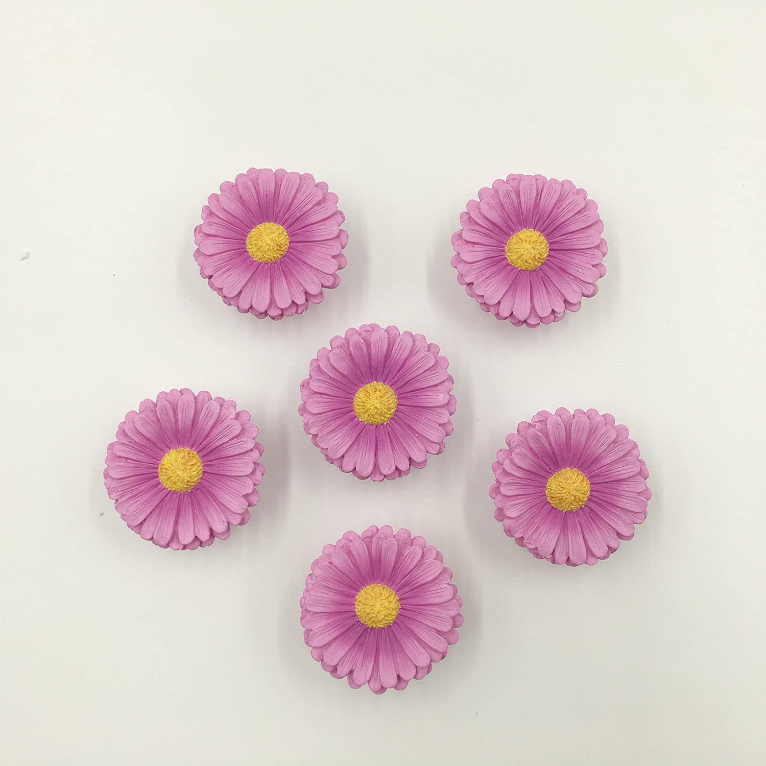 Daisy Vintage Resin Hand Painted Drawer Pulls Cabinet Knobs Handles Country Kitchen Home Decoration Yellow (Pack of 6)