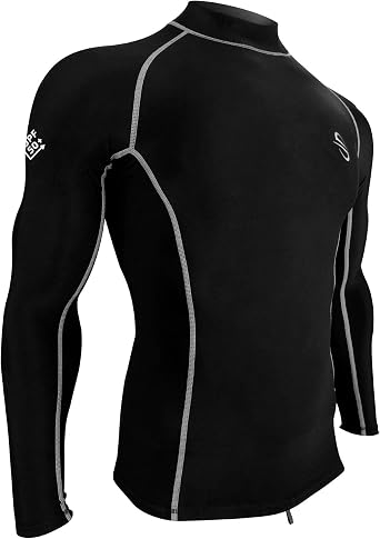 Fleece-Lined Thermal Rash Guard for Cold Water, Unisex Swim Shirt UPF 50+