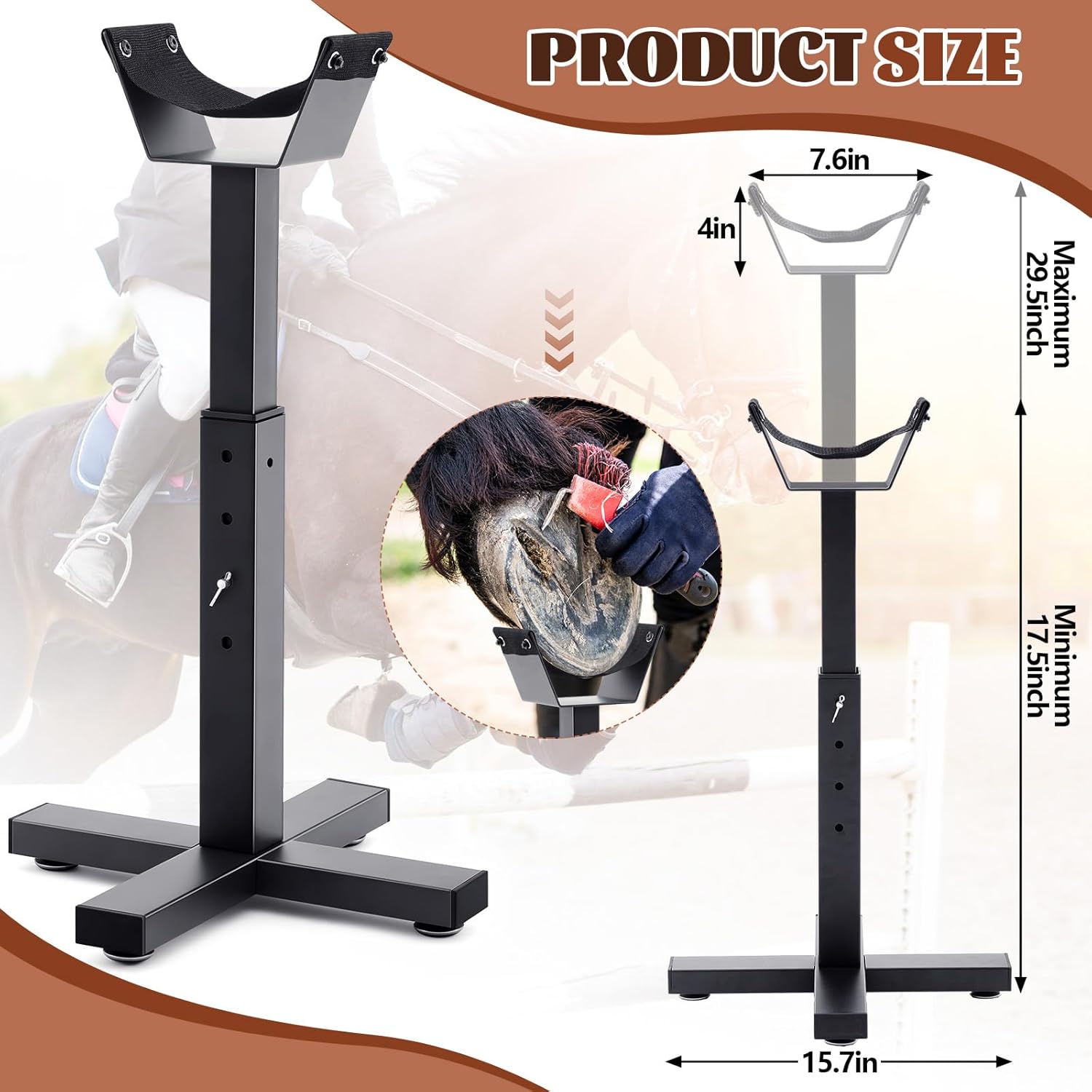 Abbylike Adjustable Farrier Stand Metal Blacksmith Farrier Horse Hoof Stand with 5 Adjustable Heights Cross Base Horse Hoof Trimming Tools for Equine Barefoot Trimming Shoeing Veterinary Care, Black