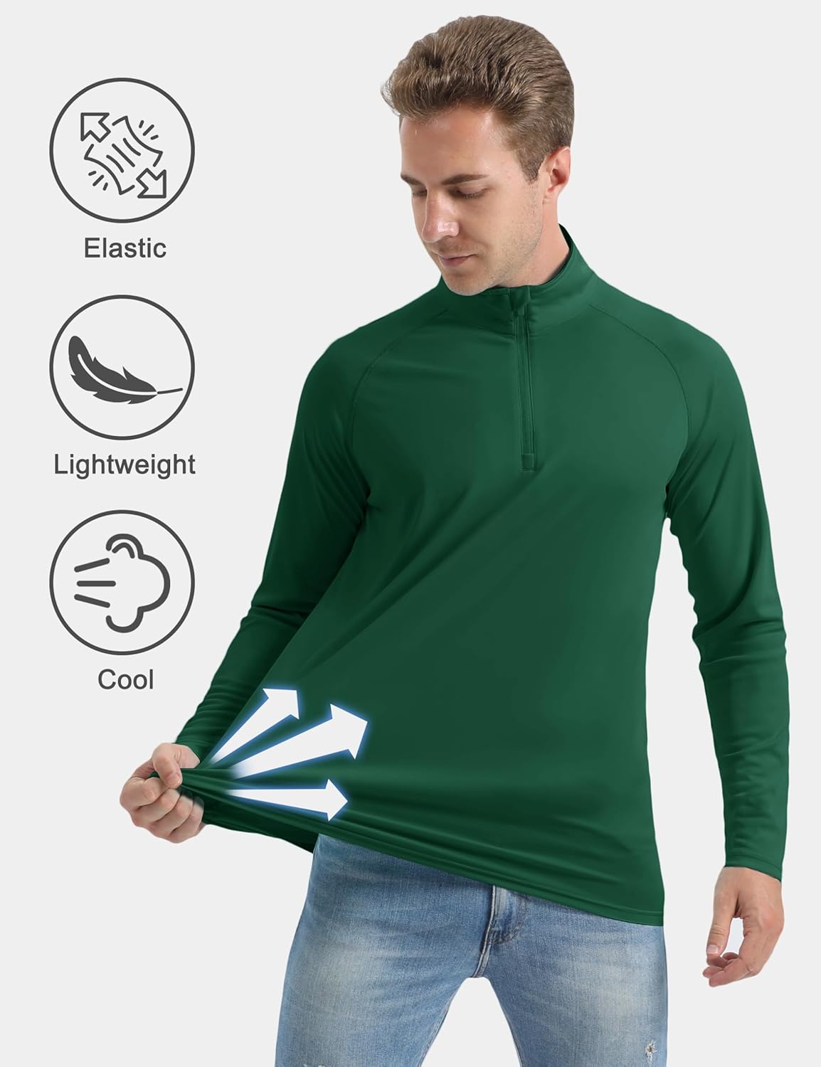 CRYSULLY Men's Long Sleeve 1/4 Zip Shirts Sun Protection Pullover UPF 50+ Rash Guard Running Lightweight T Shirt - Image 4