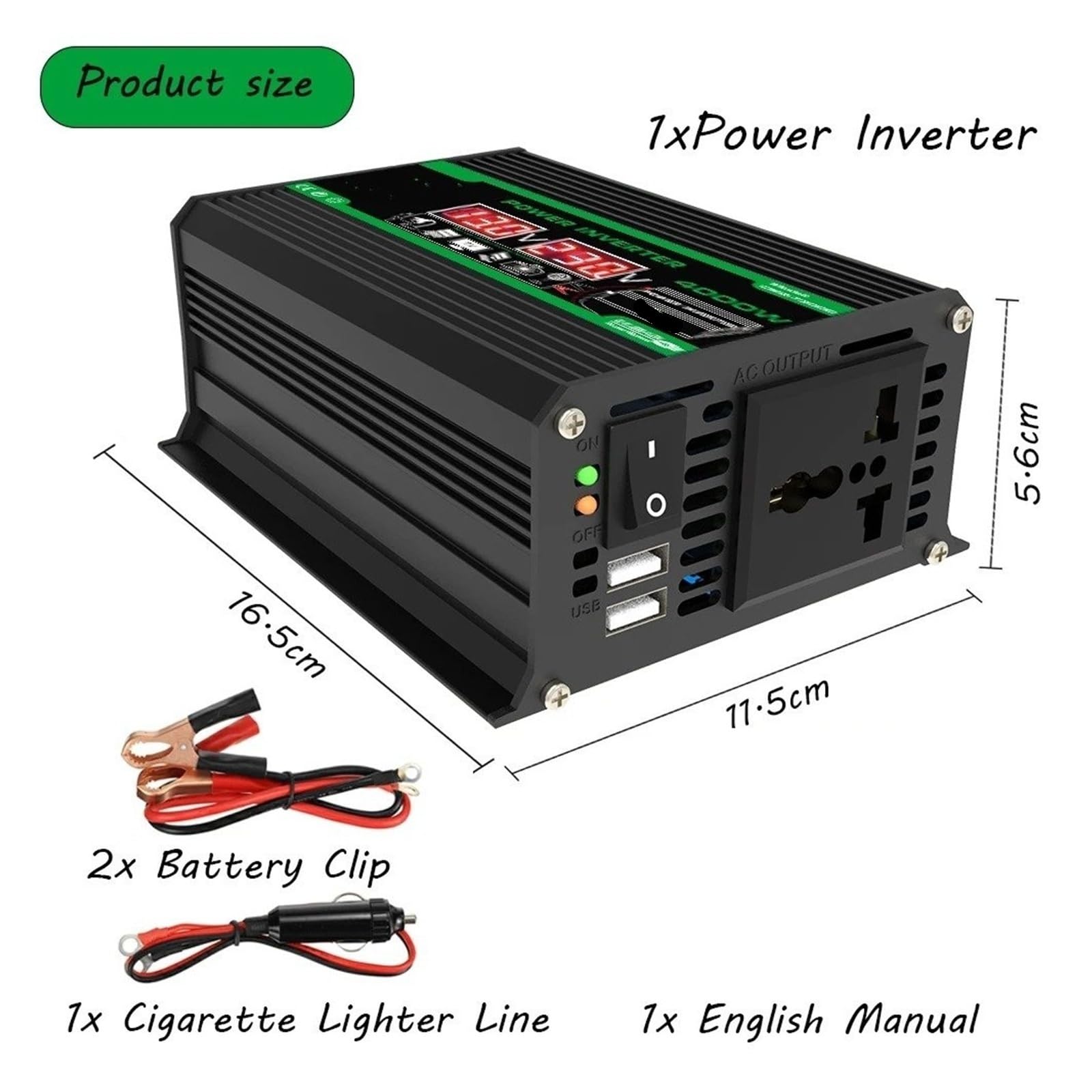 Convertidor Adaptador Inversor Portátil Coche 300W/4000W CC 12V CA 110V/220V Puertos USB/CA Duales para Acampar Aire Libre Electrodomésticos Sin Batería Incluida inversor