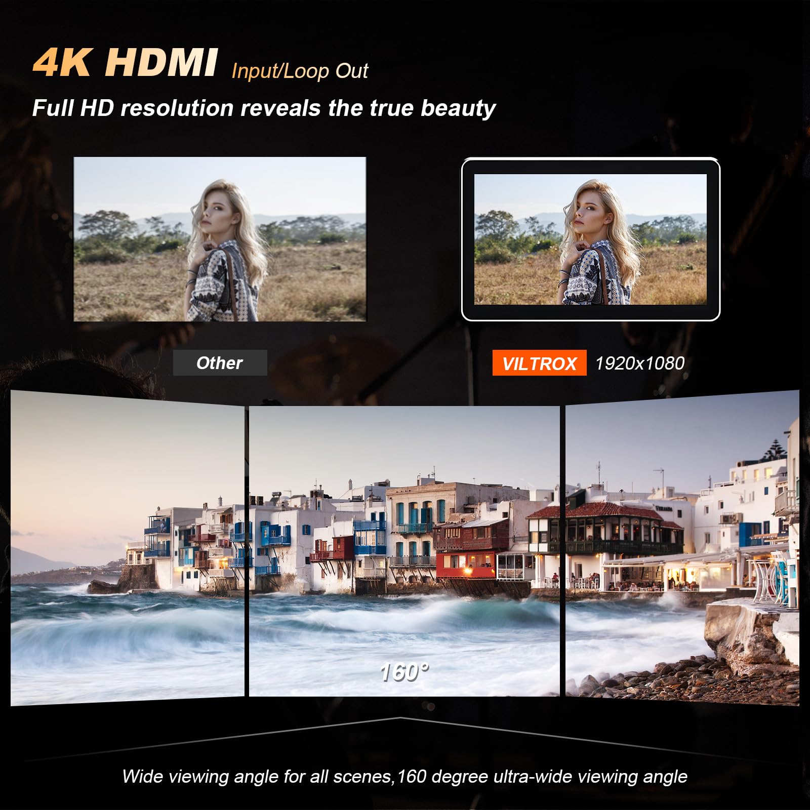 VILTROX DC-X3 DCX3 zewnętrzny ekran dotykowy 2000 Nit 4K 6-calowy monitor kamery HDMI z baterią Full HD 1920 x 1080 IPS 3D LUT z osłoną przeciwsłoneczną, torba do przechowywania dla Sony Canon, Nikon