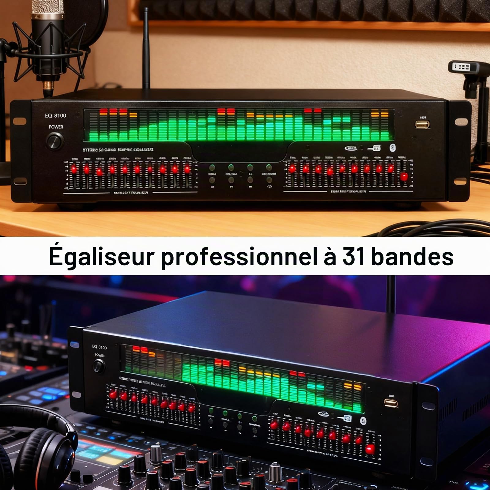 Equalizer, 31 Bandes Equalizer Graphique Stéréo Professionnel Analyseur de Spectre Processeur de Son Système Audio Réduction du Bruit Optimisation du Son pour Les Studio d'Enregistrement