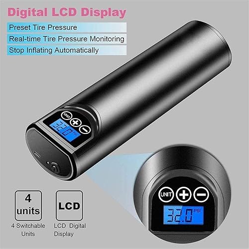 Miniatura 2 de CAFFIA Compresor de aire portátil Mini inflador de aire bomba de neumáticos de mano 2000mAh con luz LED LCD digital 12V AC DC batería de litio