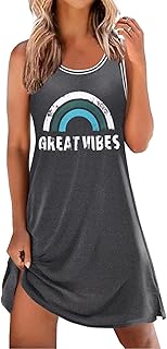 Tank Nightgowns for Women Sleeveless Sleep Dress Crew Neck Sleep Shirt Comfy Pajama Dress - Buy now
