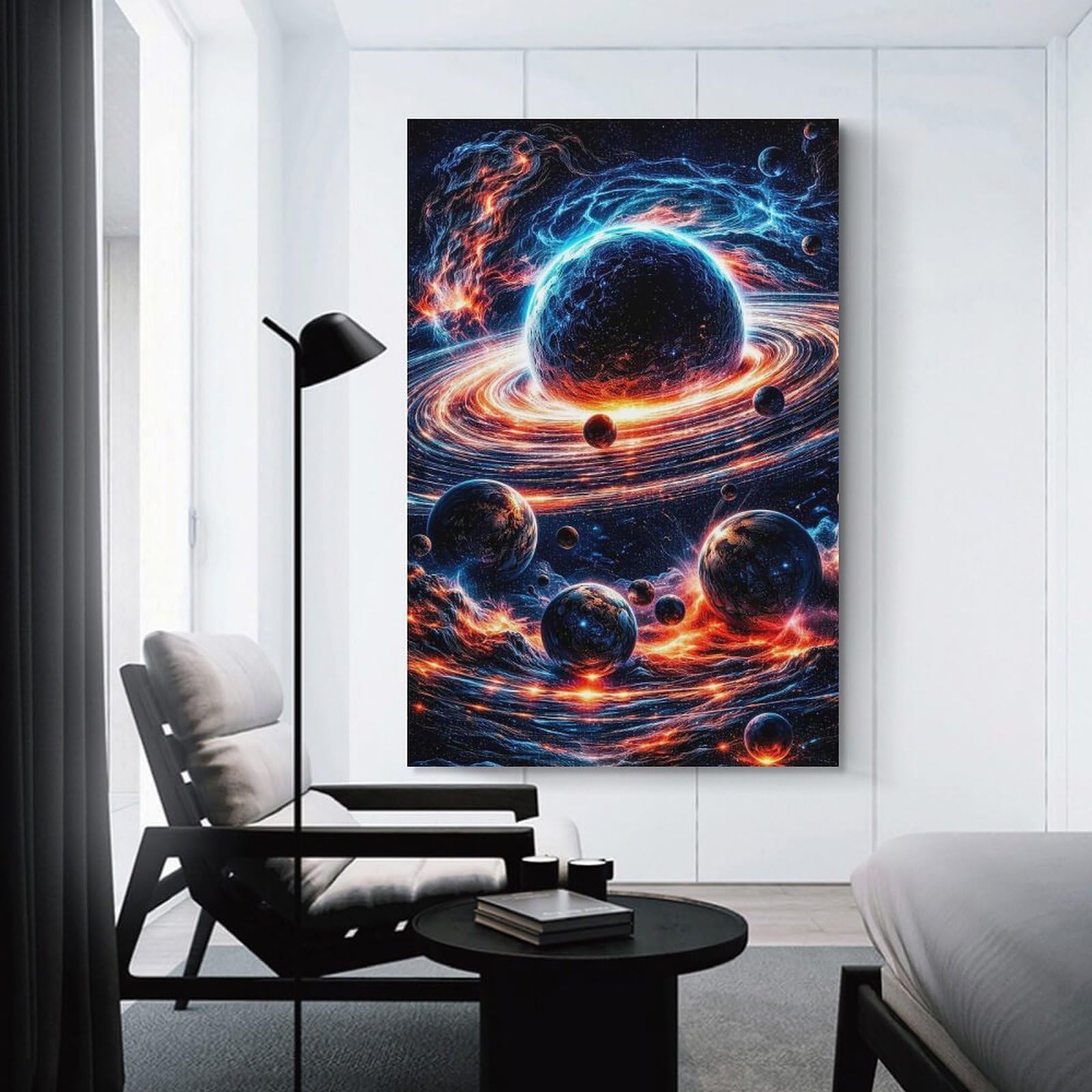 Junmoney Cosmic Nebula with Planets Canvas Wall Decor 20x30inch(50x75cm), for Lounge, Study, Hallway Or Flat Walls, Canvas Wall Art That Fits Changing Layouts