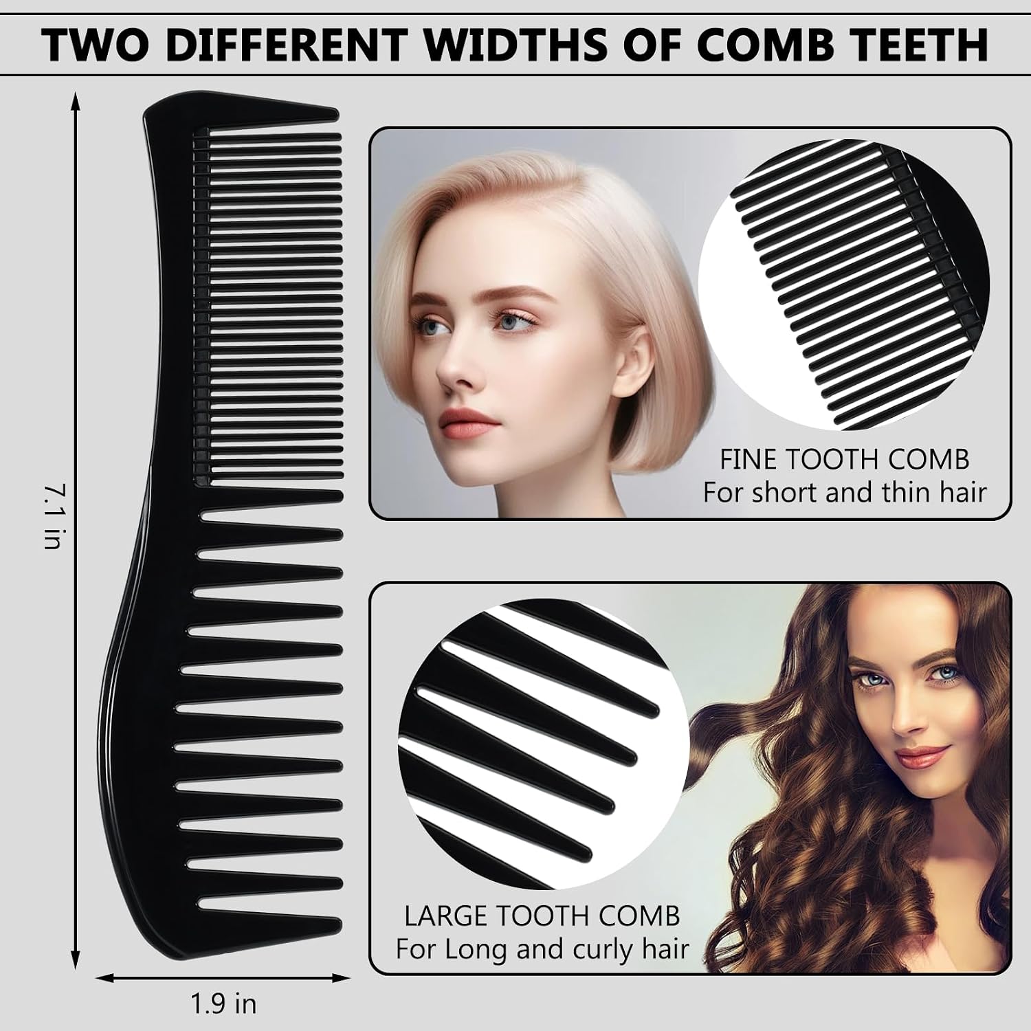 SIMPOR Detangling Hair Comb, All-Purpose Hair Grooming Set for Wet Curly Style Barber Comb, Double Sided Wide And Fine Tooth Comb for Thin Thick Curly Straight Hair for Women Men Black