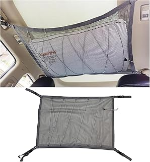 Suvnie Car Ceiling Cargo Net Pocket, 35"×25" Double-Layer Mesh Storage Organizer with Adjustable Strap, Universal Auto Roo...